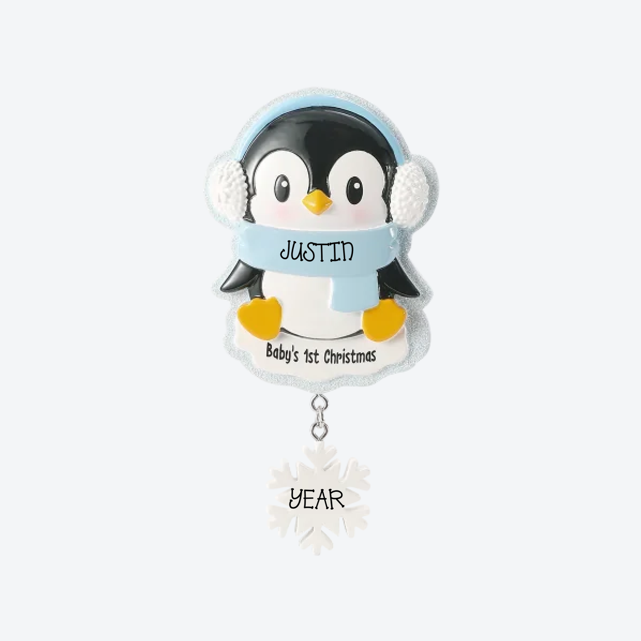 New Penguin Baby Blue Personalized Christmas Ornament