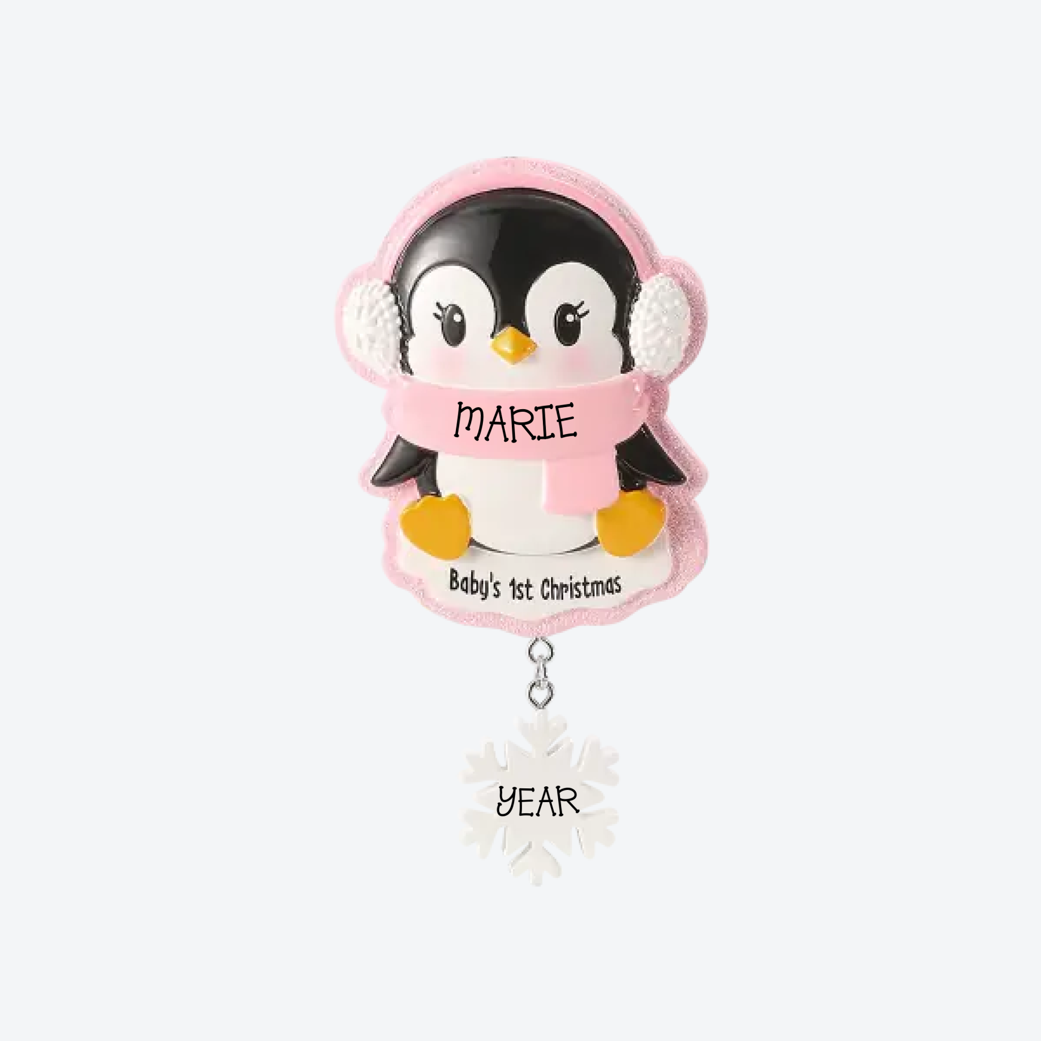 New Penguin Baby Pink Personalized Christmas Ornament