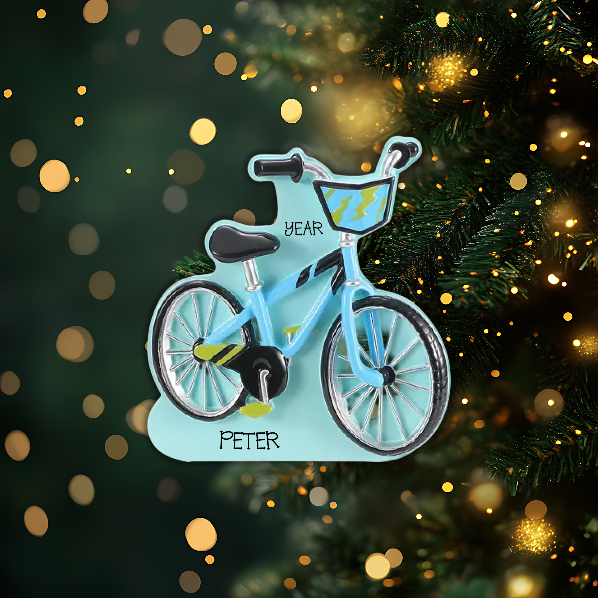 First Bike Blue Personalized Christmas Ornament