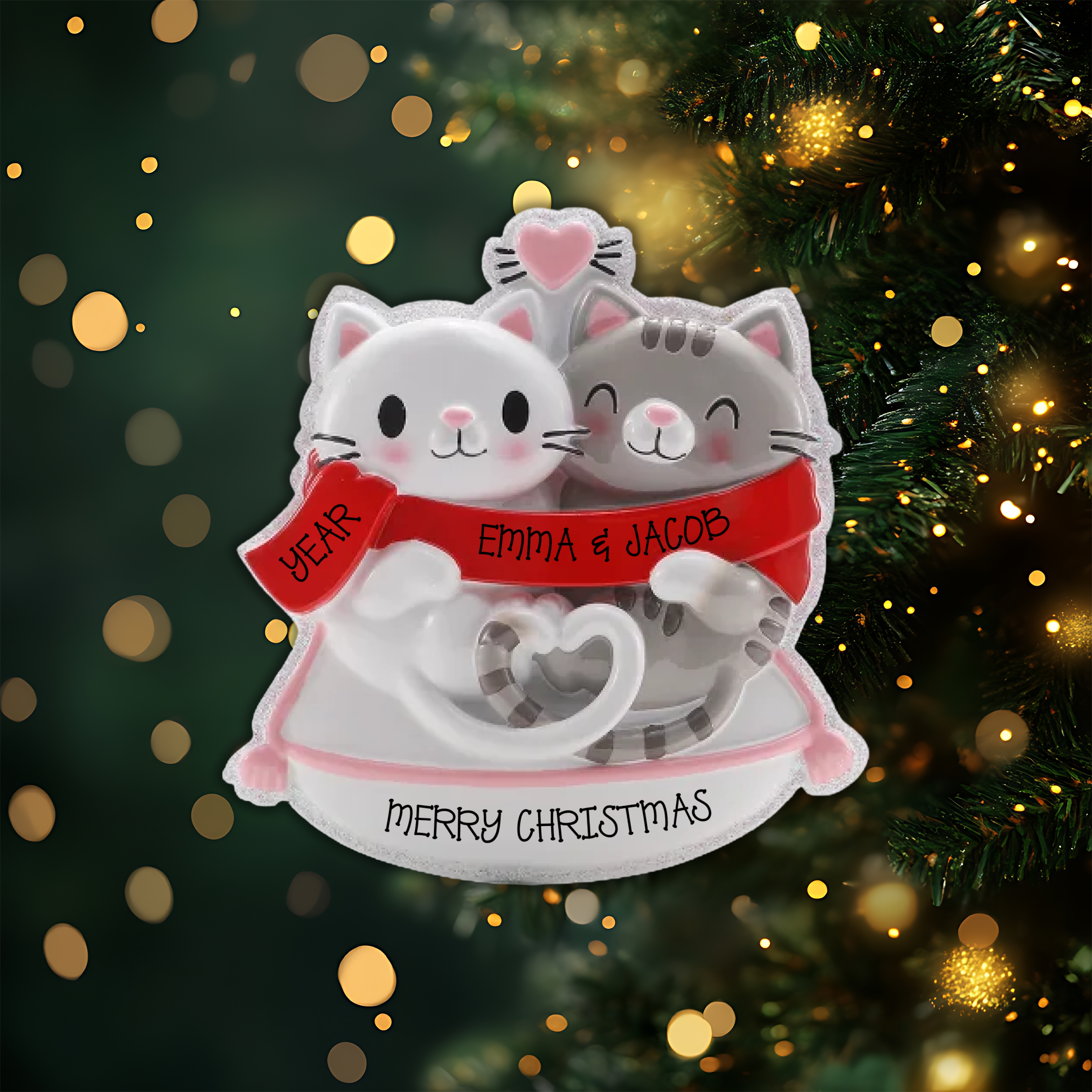 Cat Couple Personalized Christmas Ornament