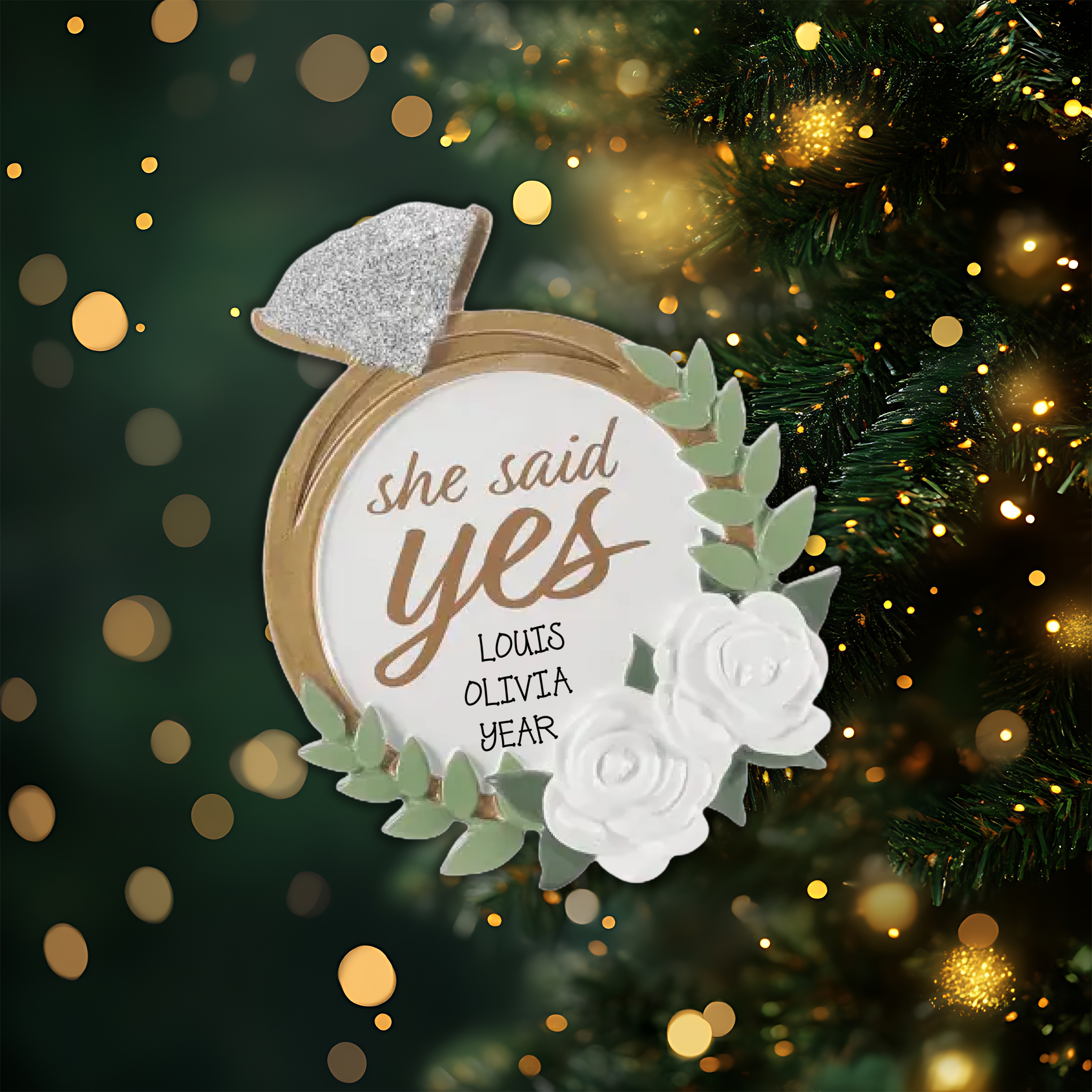 She Said Yes Personalized Christmas Ornament