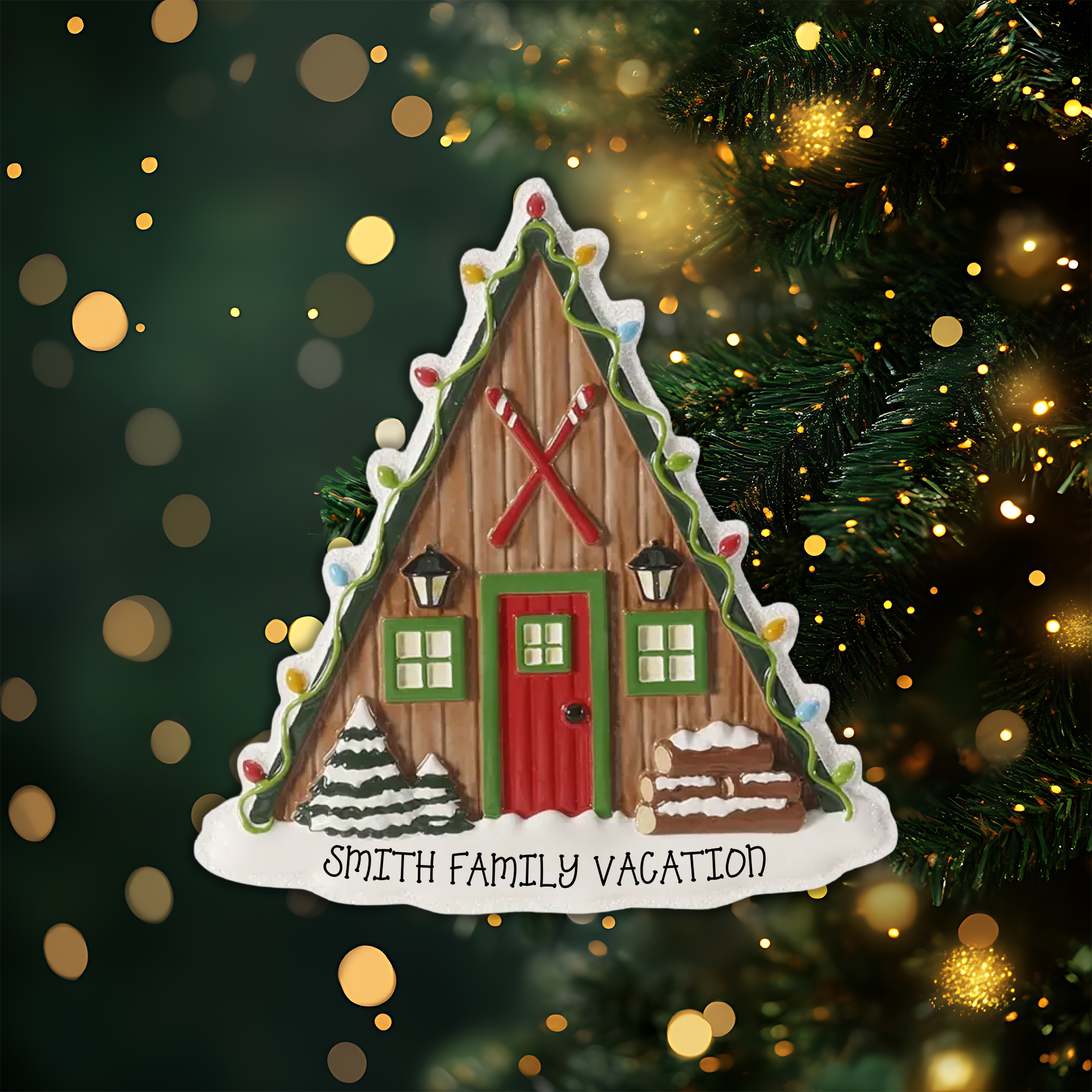 Ski Lodge Personalized Christmas Ornament