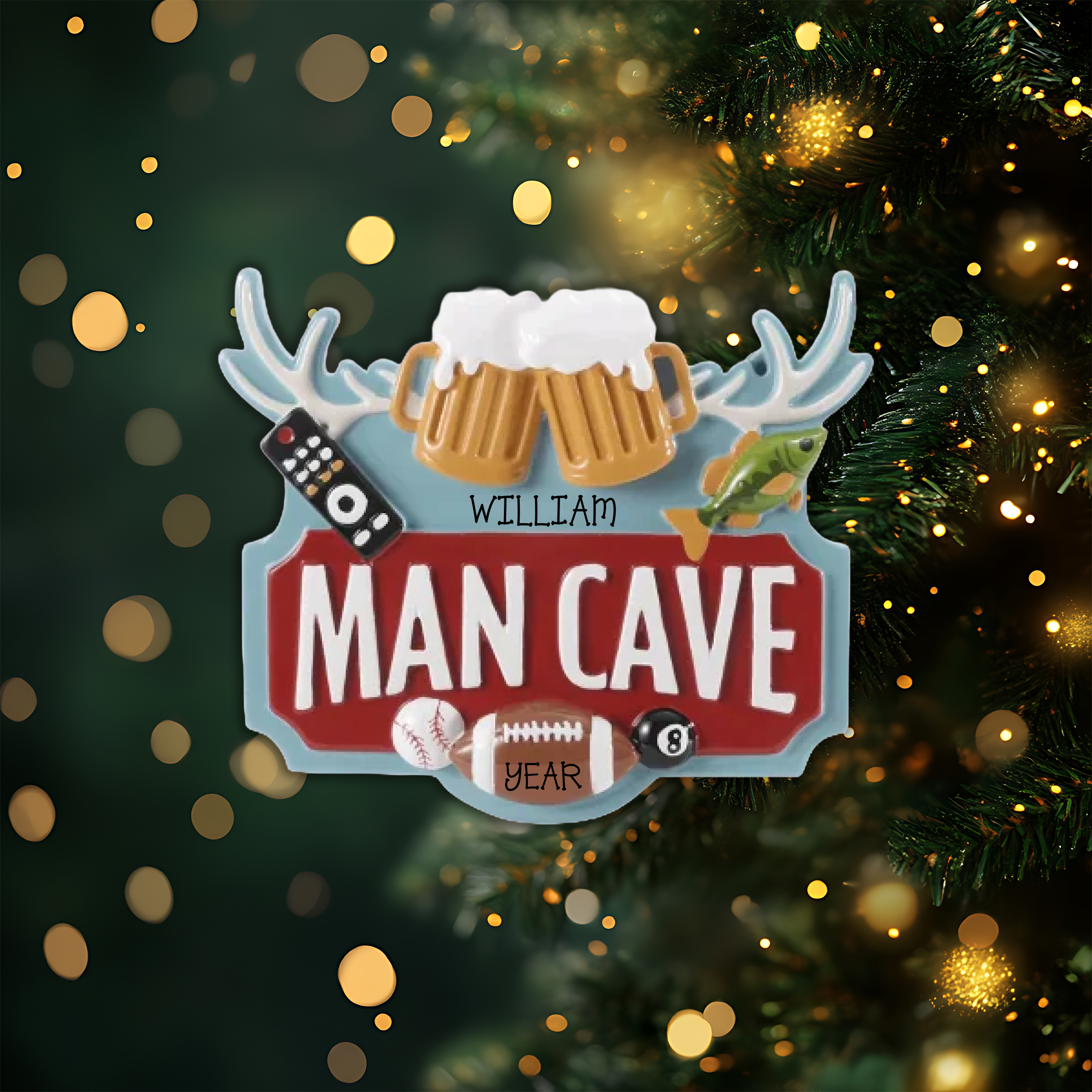 Mancave Personalized Christmas Ornament