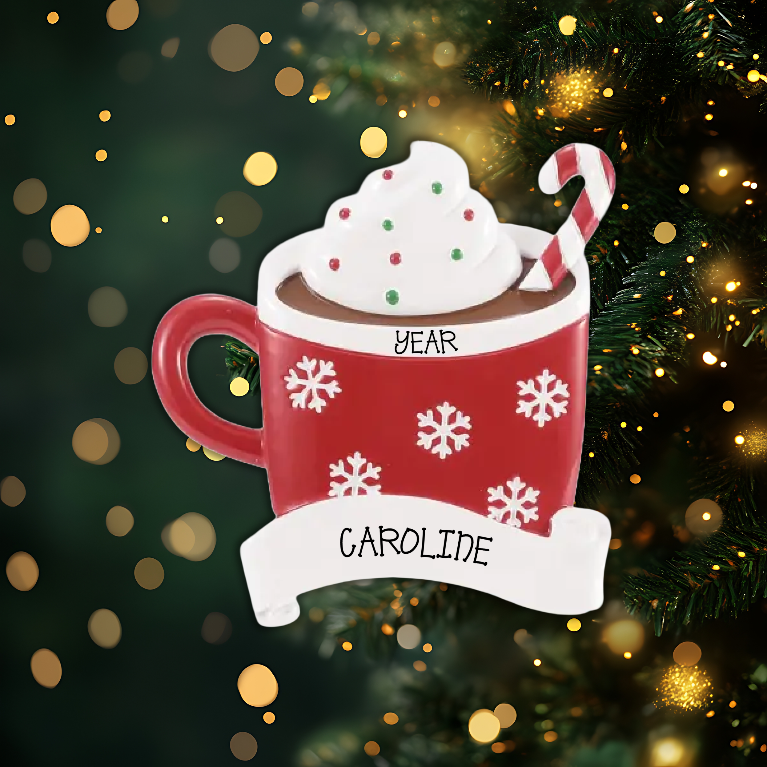Single Hot Cocoa Mug Personalized Christmas Ornament