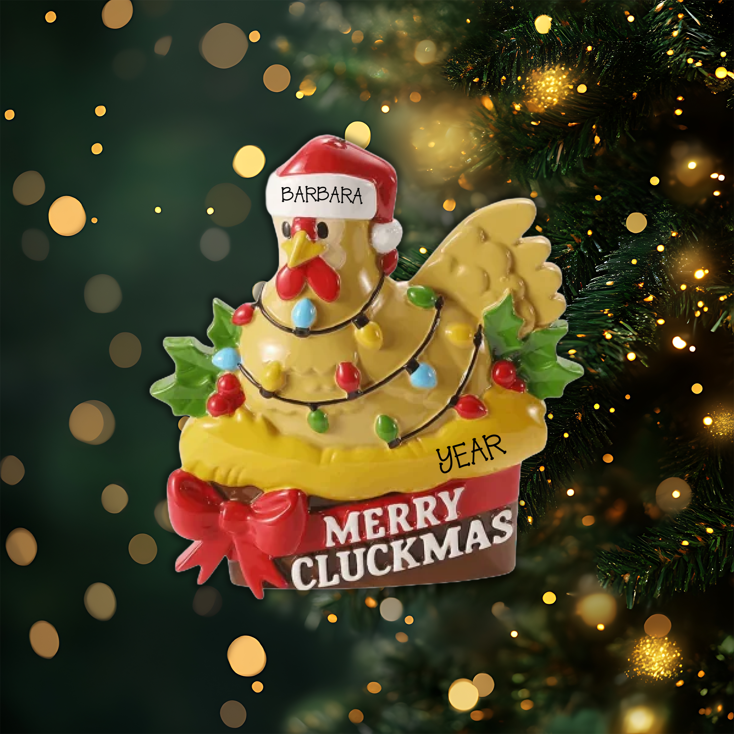 Merry Cluckmas Personalized Christmas Ornament