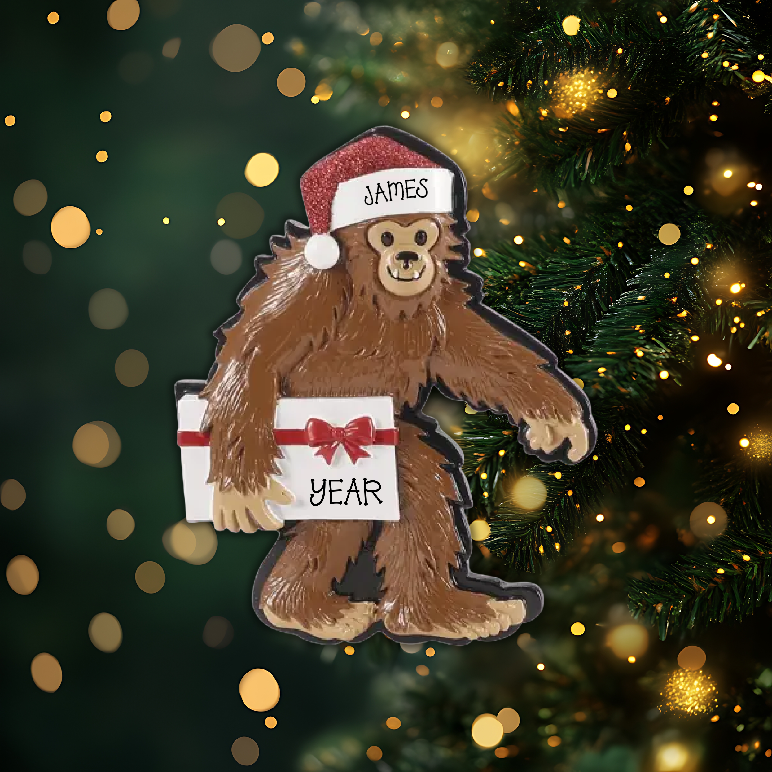 Yeti Big Foot Walking Silouette Personalized Christmas Ornament