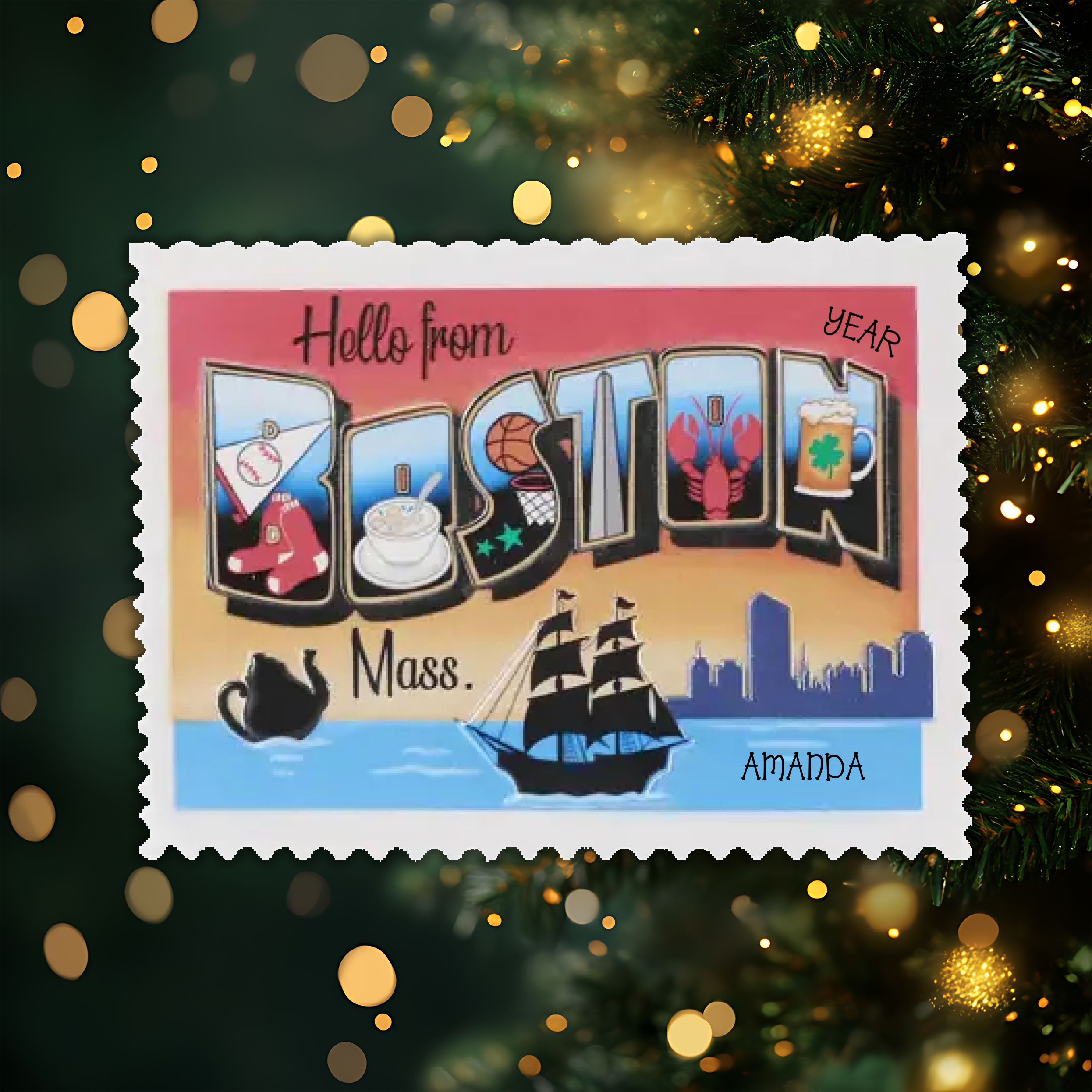 Boston Personalized Christmas Ornament