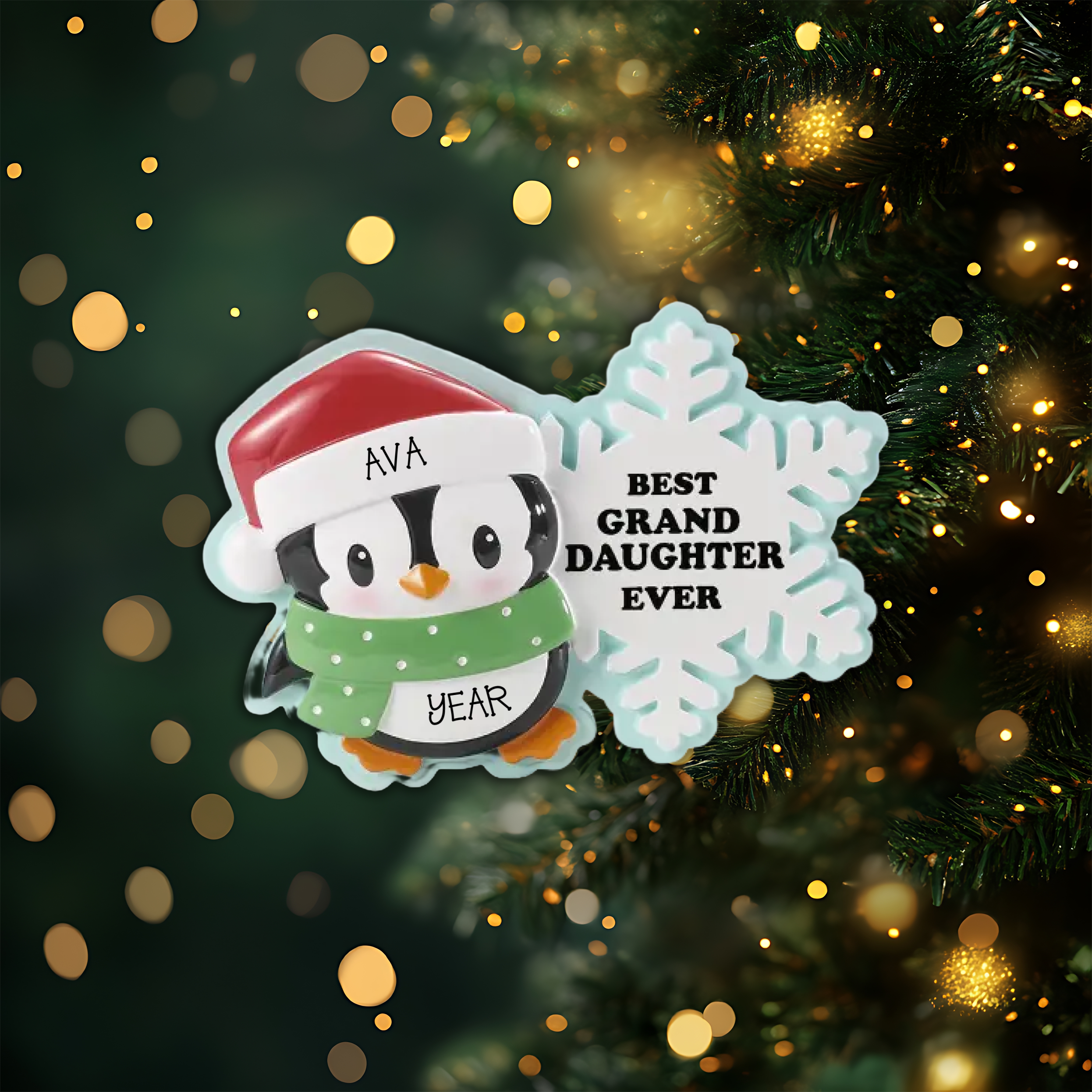 Penguin Grandaughter Personalized Christmas Ornament
