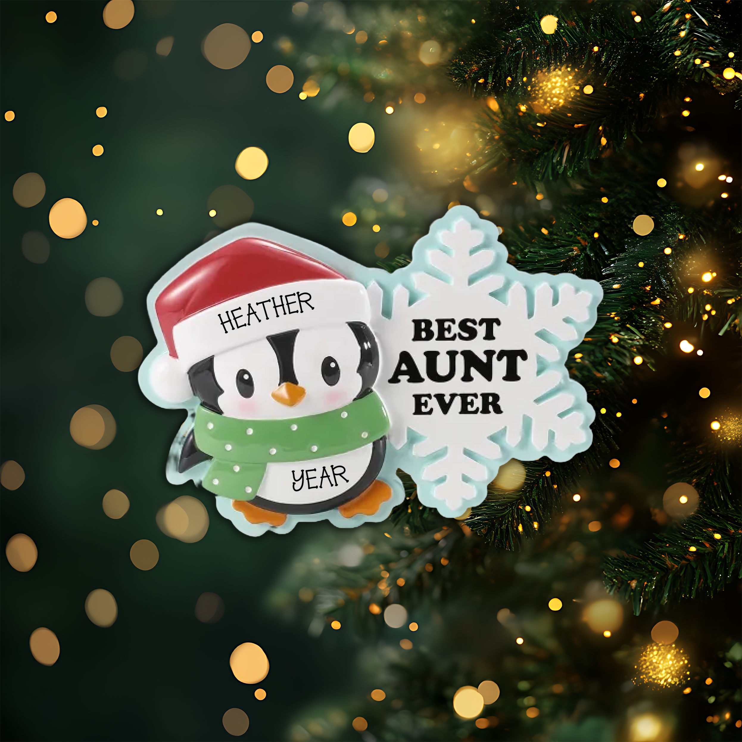 Penguin Aunt Personalized Christmas Ornament