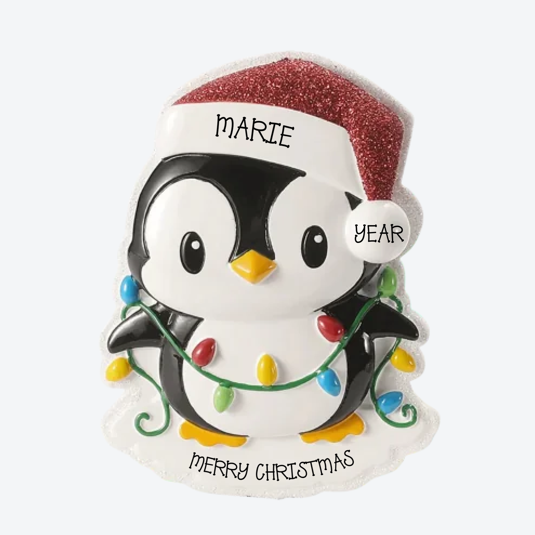 Holiday ThemedPenguin w/Red Cap Tangled in Lights