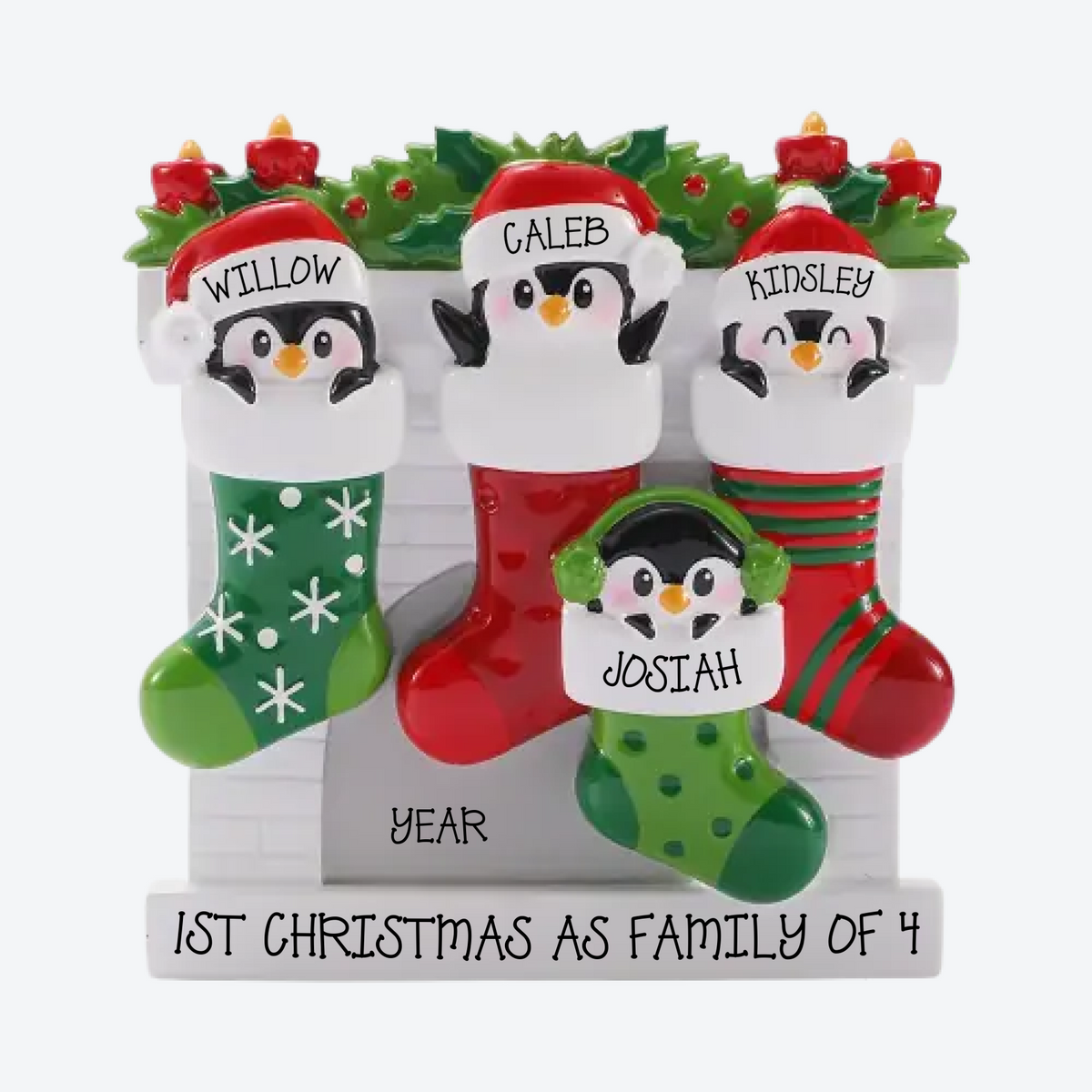 Mismatched Stocking Family of 4 Personalized Christmas Ornament