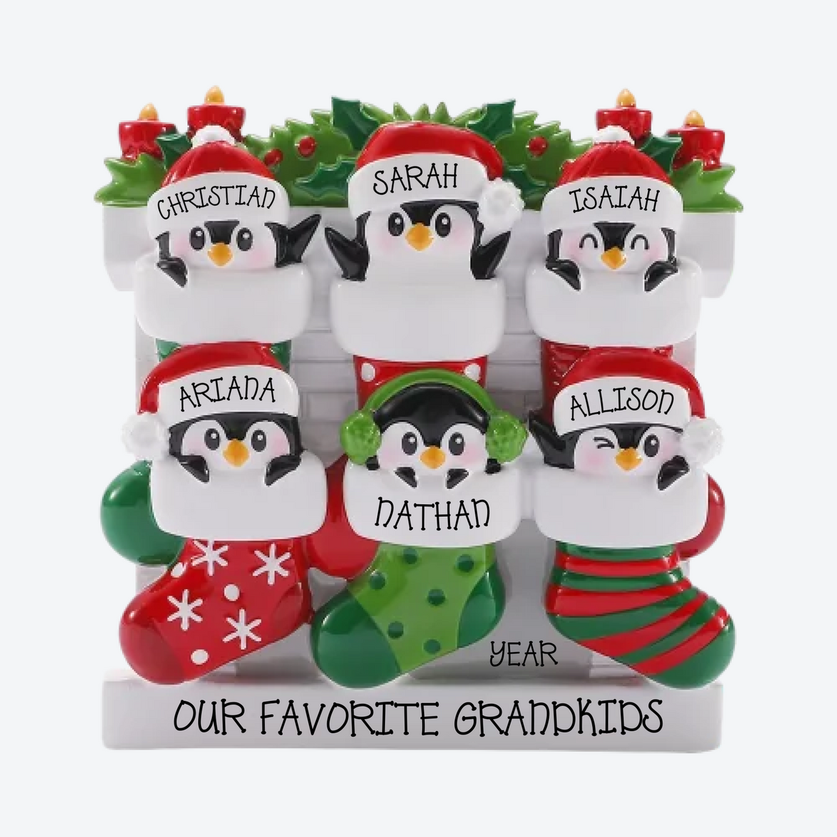 Mismatched Stocking Family of 6 Personalized Christmas Ornament