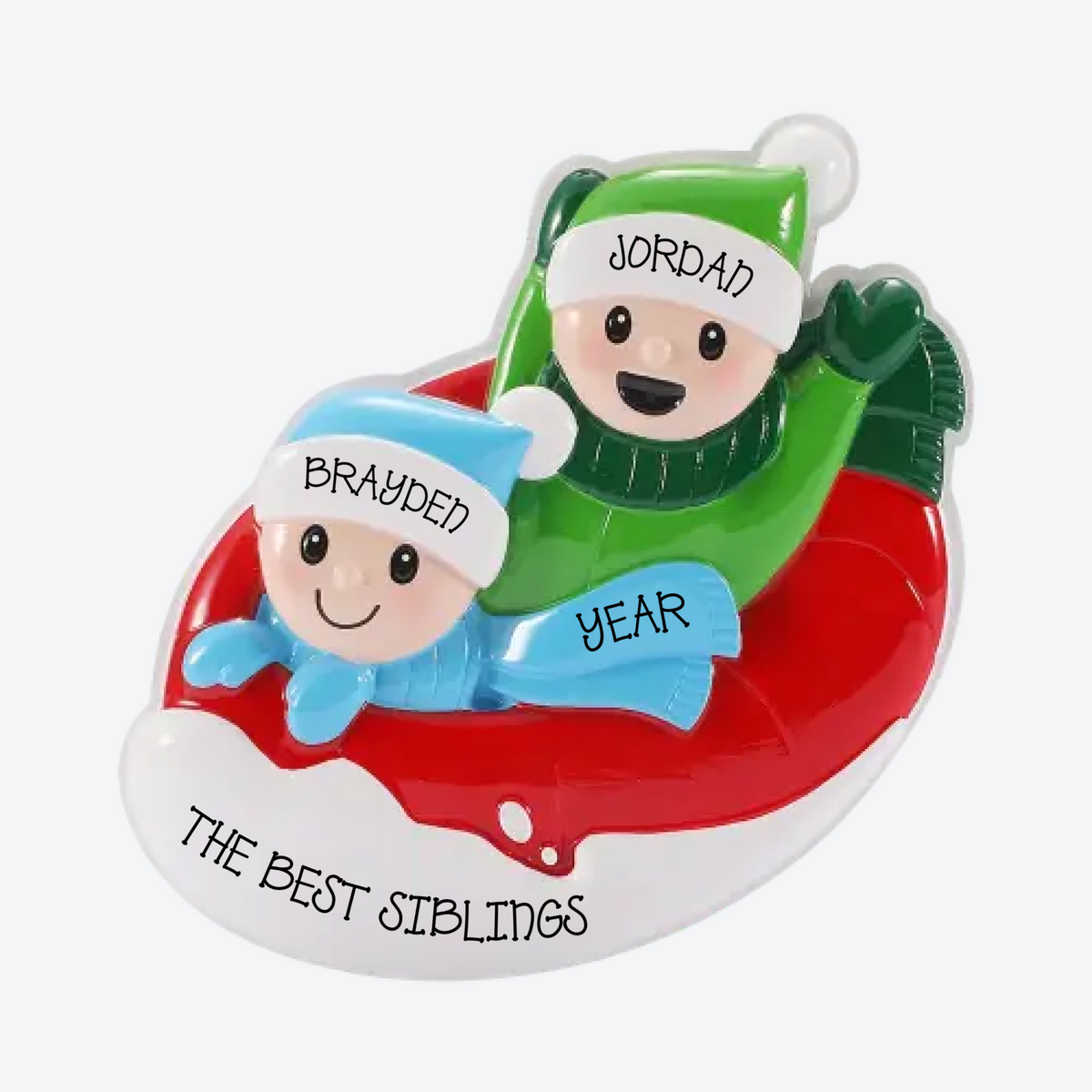 Snow Tubing Family of 2 Personalized Christmas Ornament