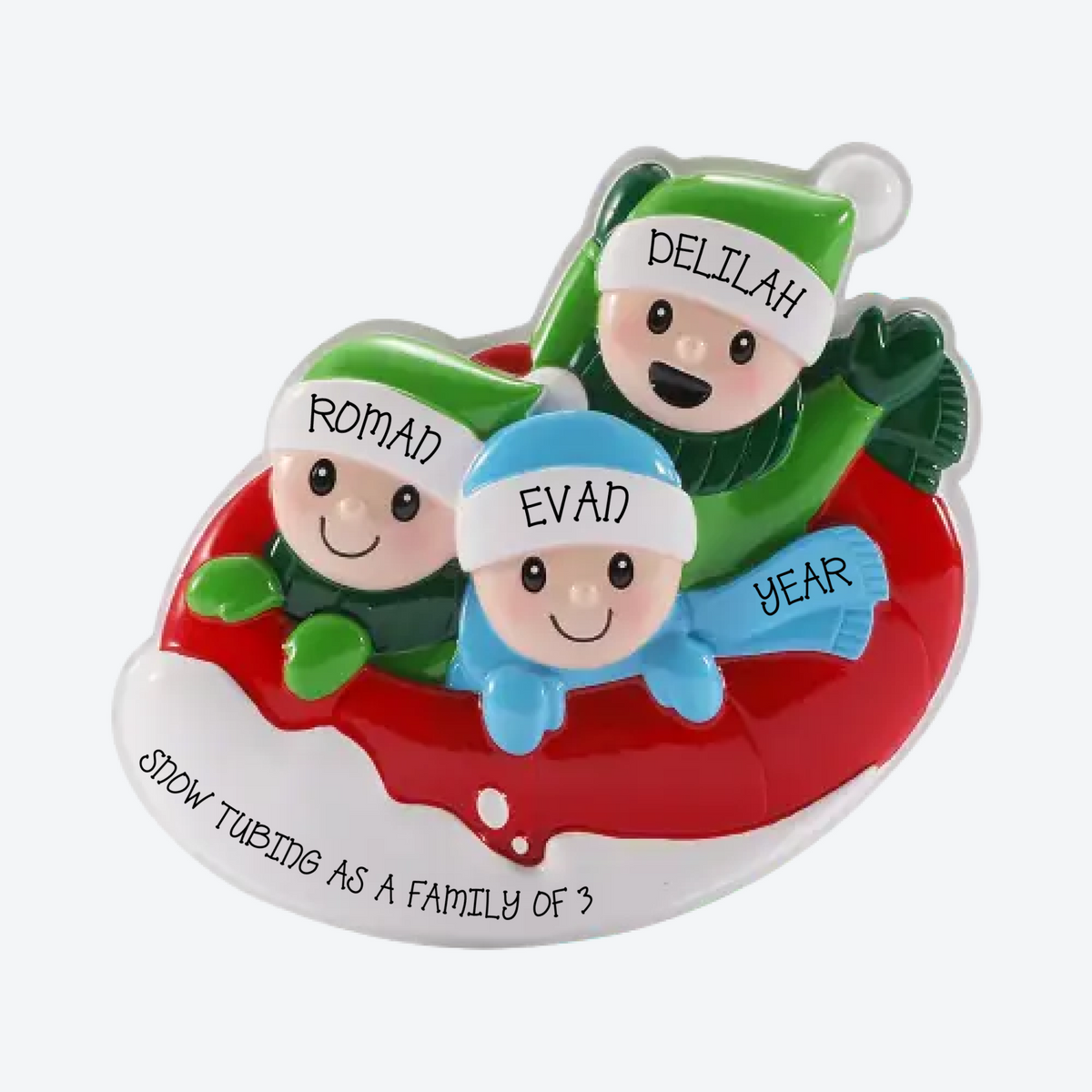 Snow Tubing Family of 3 Personalized Christmas Ornament