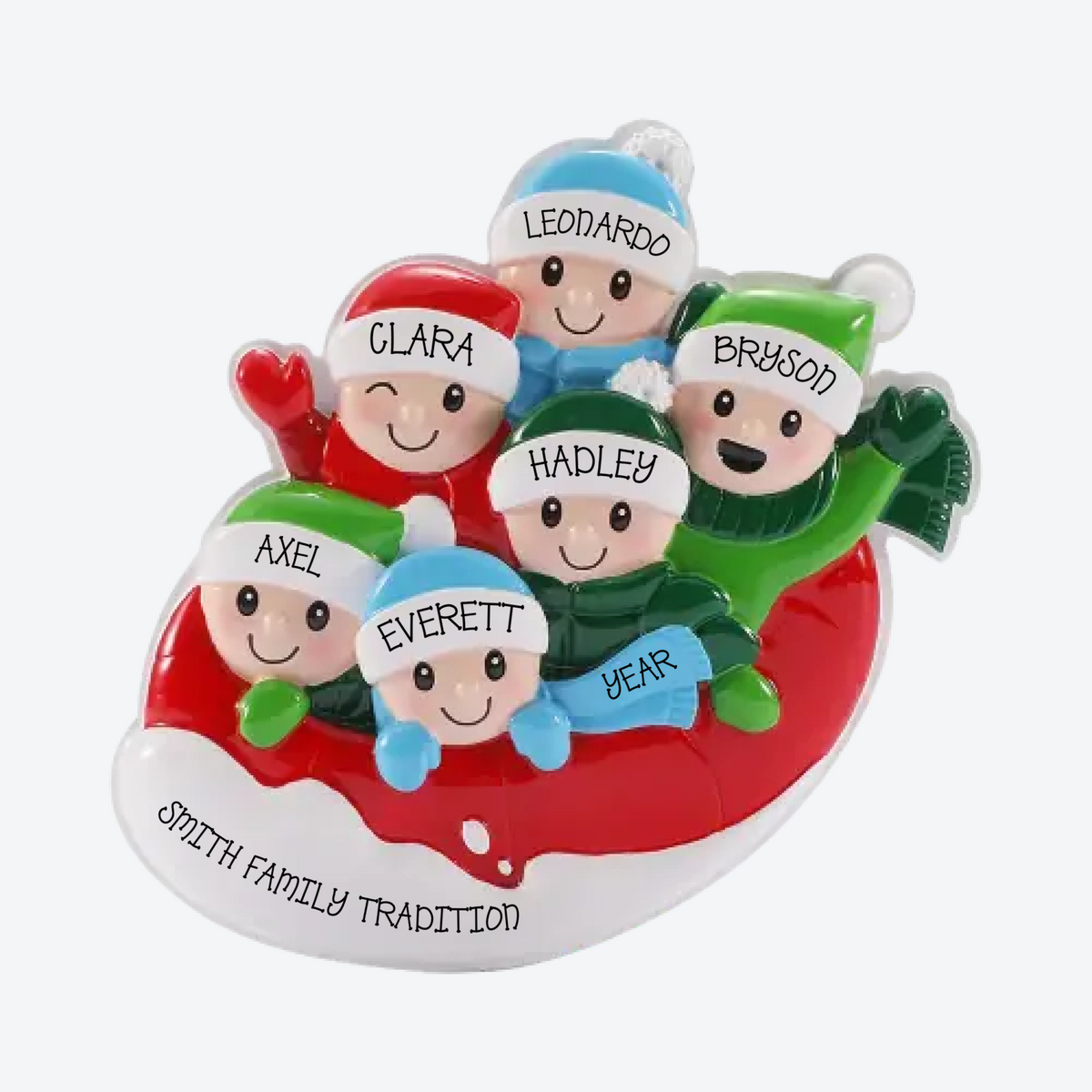 Snow Tubing Family of 6 Personalized Christmas Ornament
