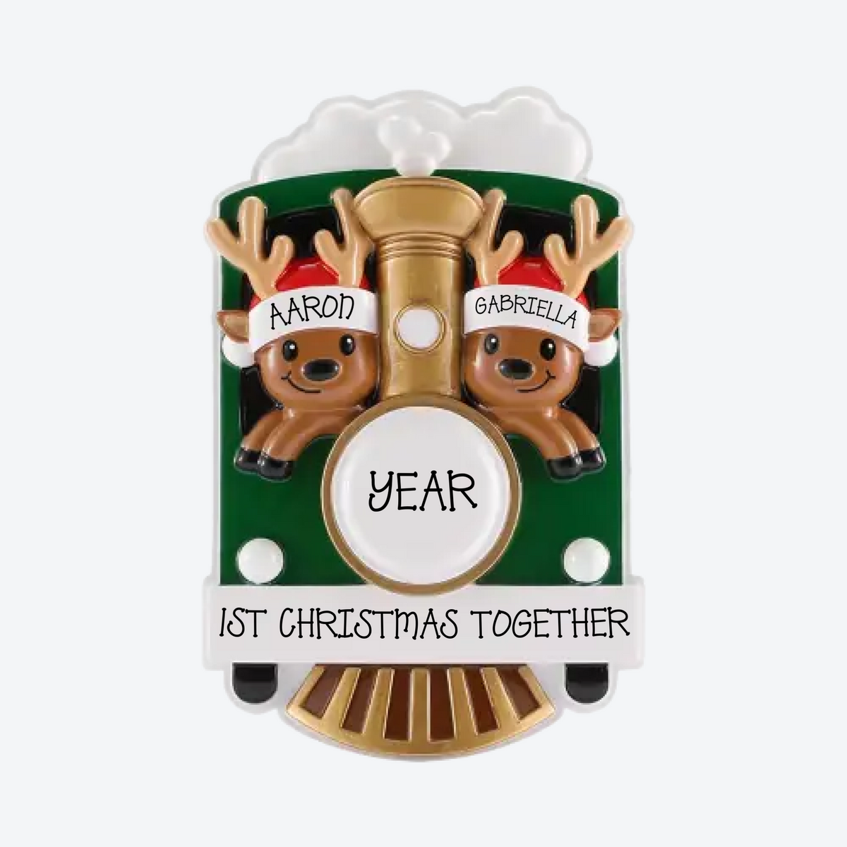 Reindeer on Christmas Train Family of 2 Personalized Christmas Ornament
