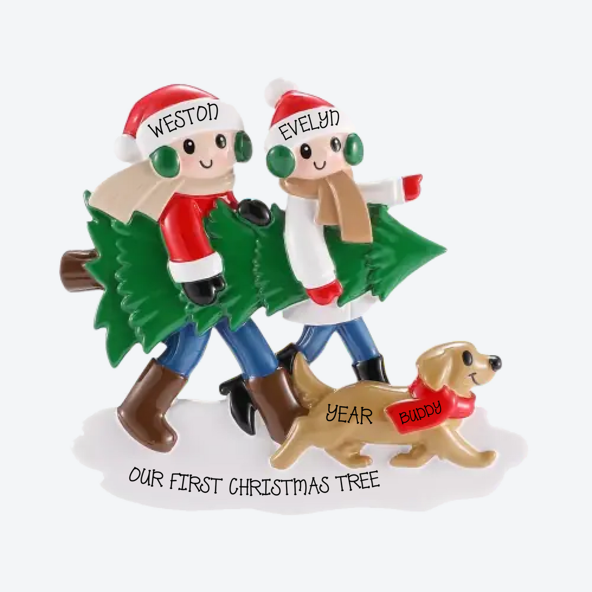 Christmas Tree Tradition Family of 2 with Dog Personalized Christmas Ornament