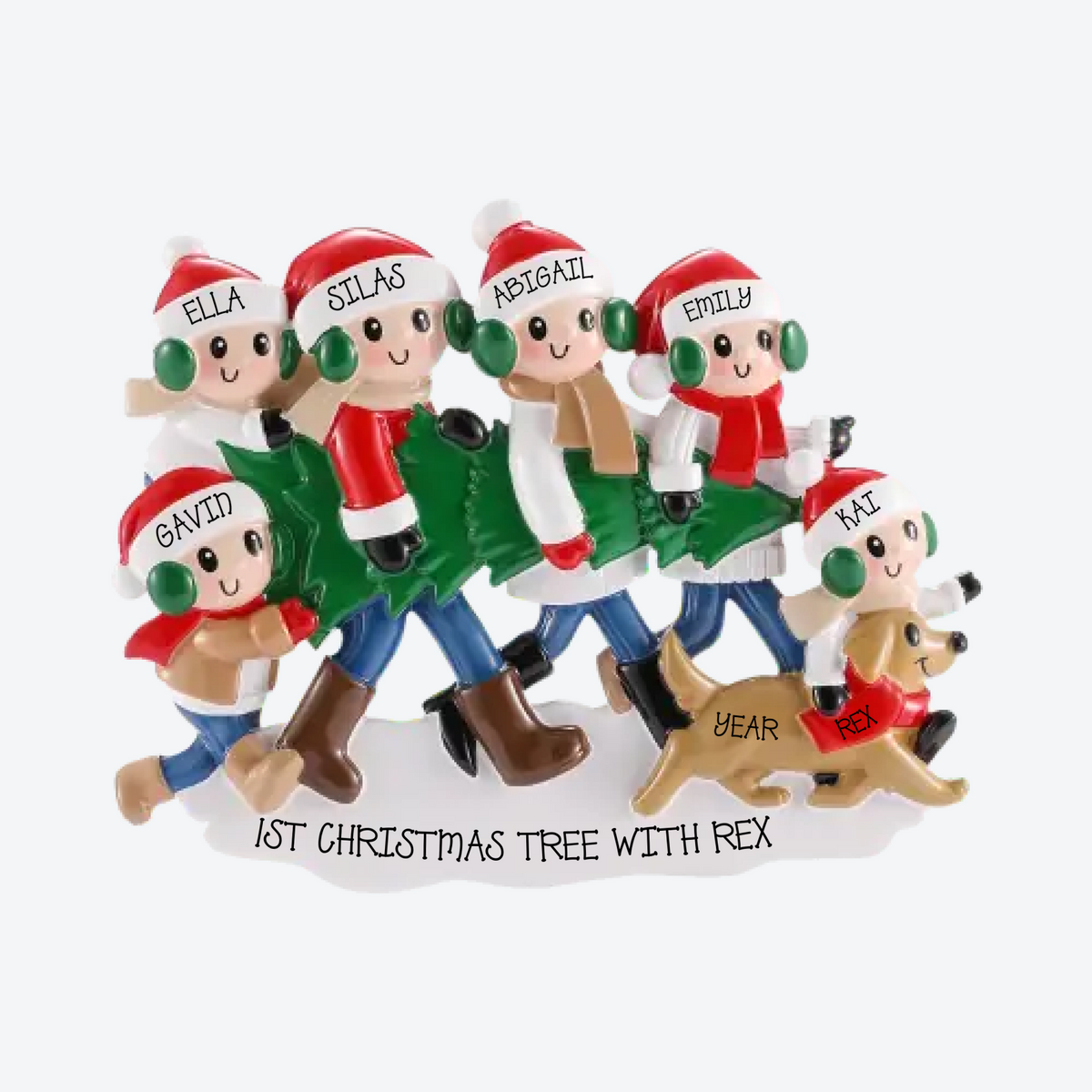Christmas Tree Tradition Family of 6 with Dog Personalized Christmas Ornament