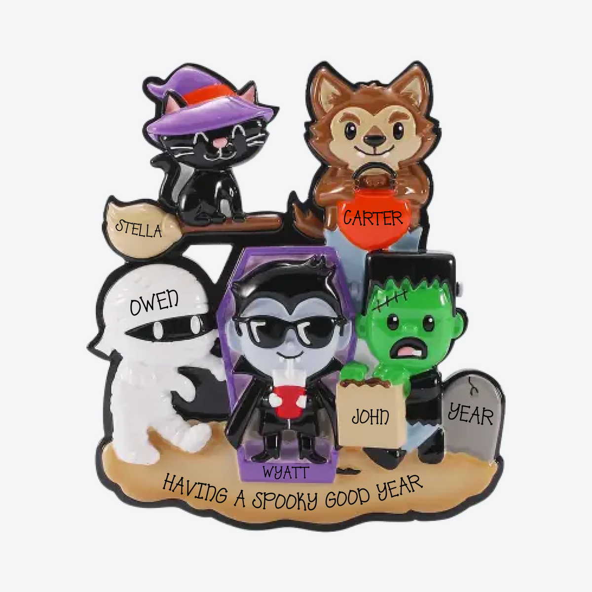 Halloween Monster Family of 5 Personalized Christmas Ornament