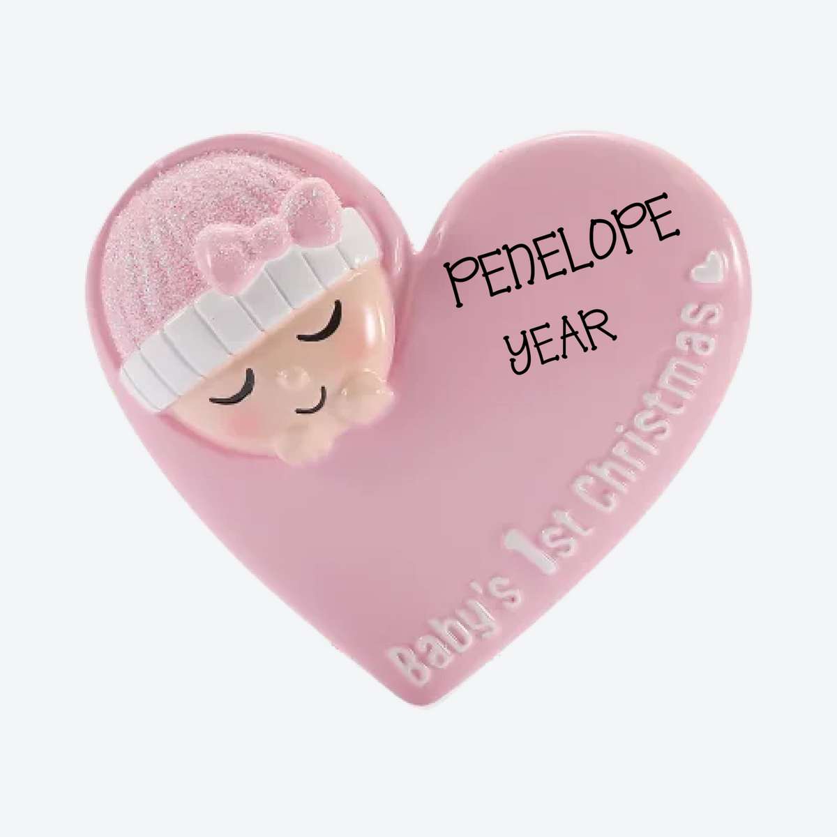 Baby with Cap in Heart  Pink Personalized Christmas Ornament