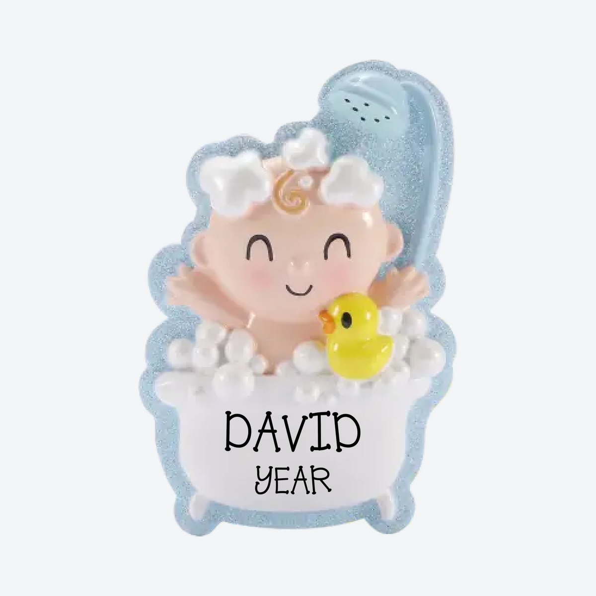 Baby in Bubble Bath Blue Personalized Christmas Ornament