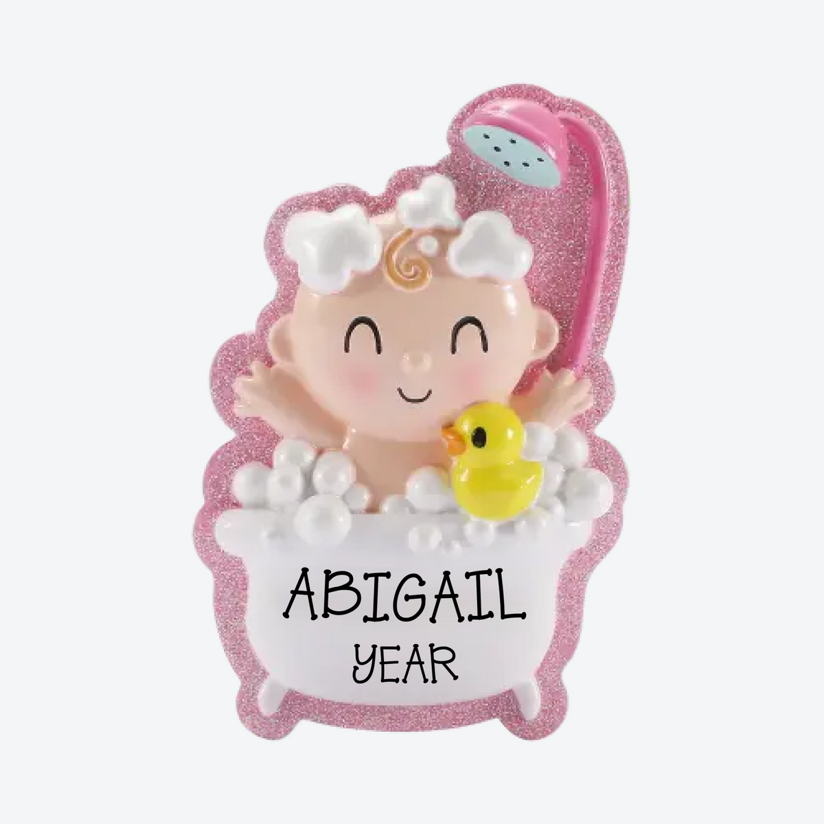 Baby in Bubble Bath Pink Personalized Christmas Ornament