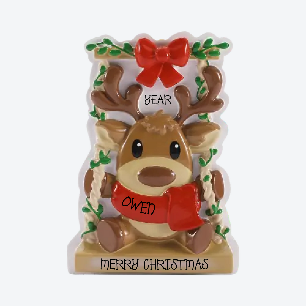 Baby Reindeer on a Garden Swing Personalized Christmas Ornament