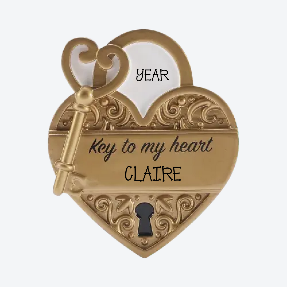 Gold Lock and Key to my Heart Personalized Christmas Ornament
