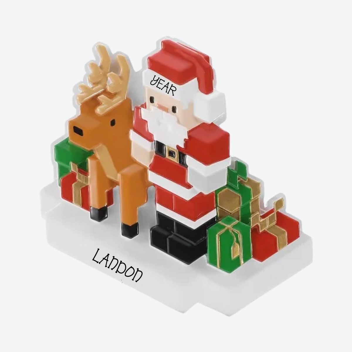 Santa and Reindeer Block Craft Charaters  Personalized Christmas Ornament