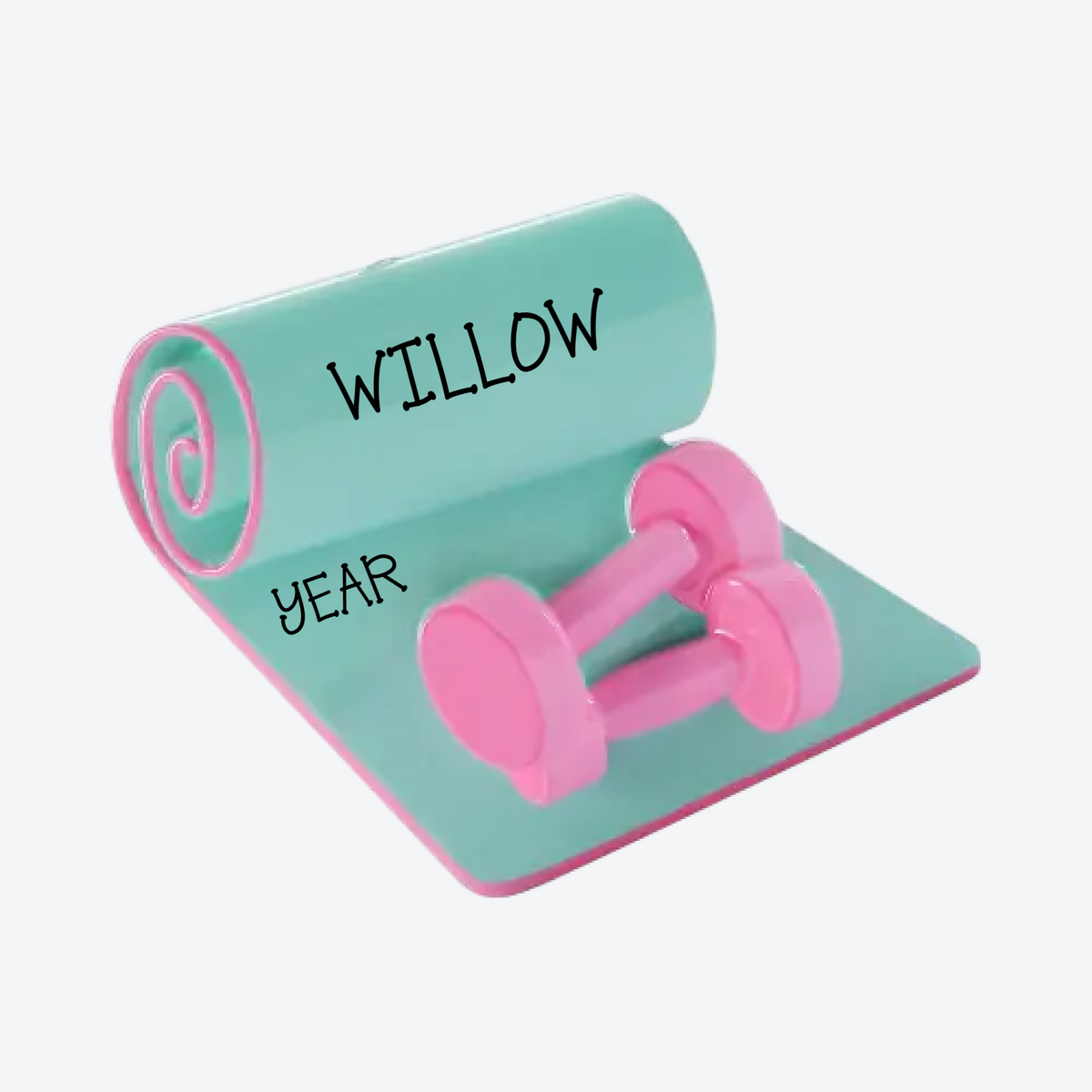 Yoga Mat with Pink Dumbells Personalized Christmas Ornament