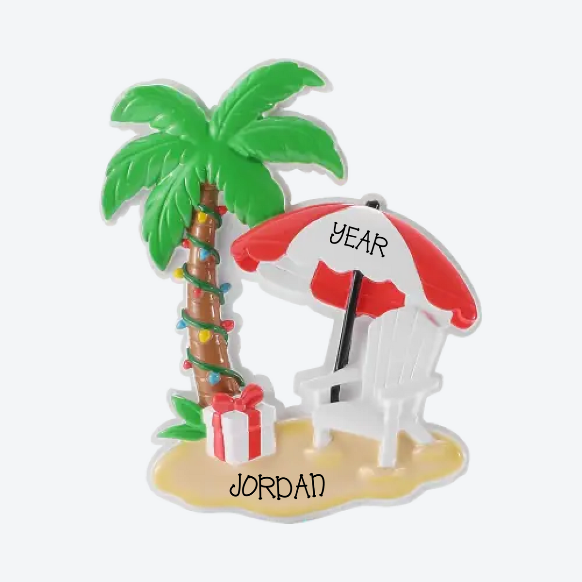 Palm Tree with Christmas Lights and Beach Chair Personalized Christmas Ornament
