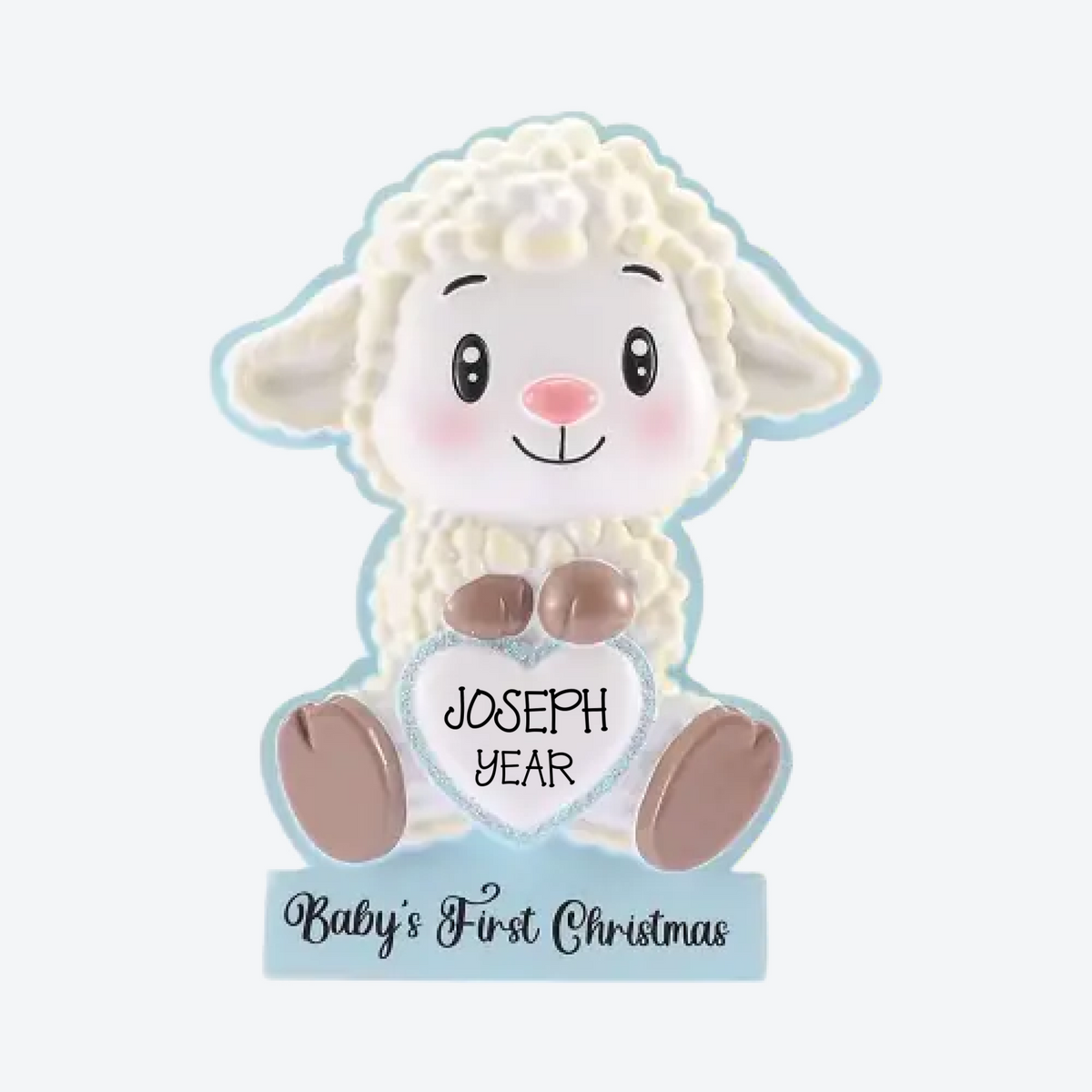 Baby Lamb with Heart Blue Personalized Christmas Ornament