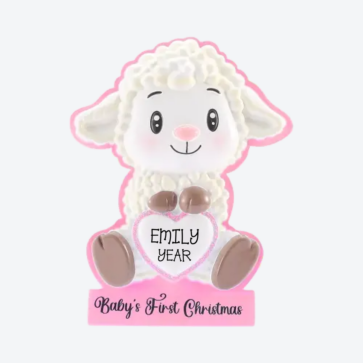 Baby Lamb with Heart Pink Personalized Christmas Ornament