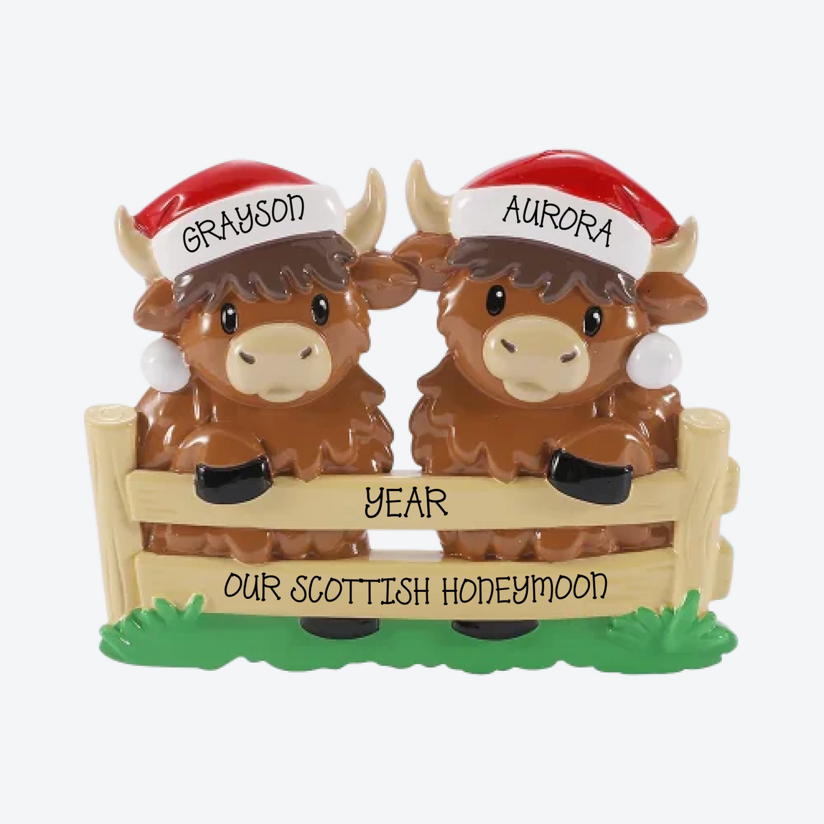 Highland Cow Family of 2 Personalized Christmas Ornament