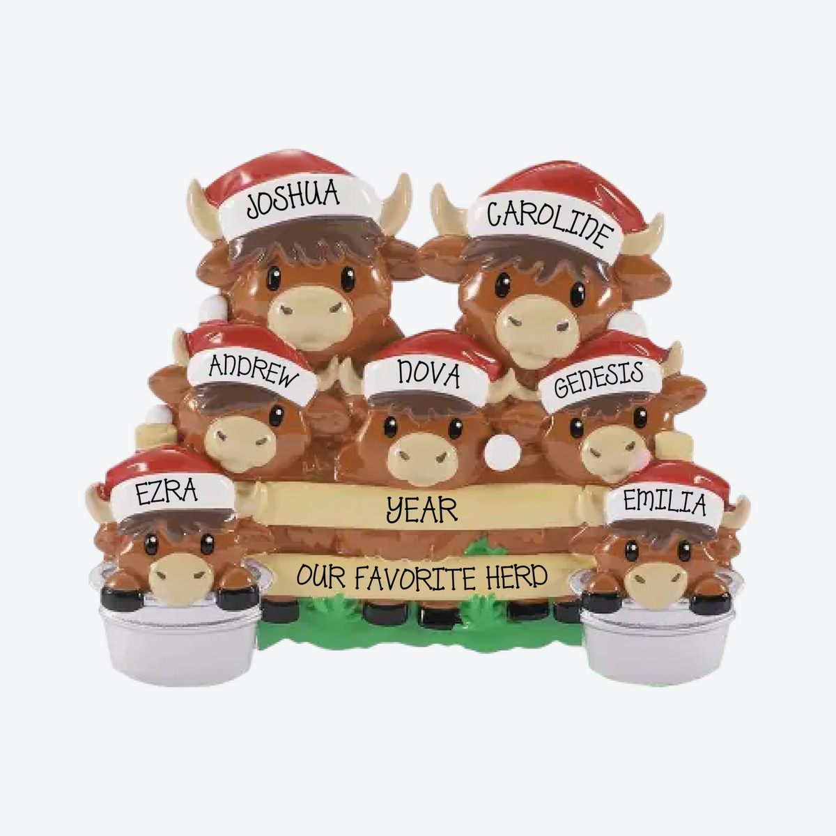 Highland Cow Family of 7 Personalized Christmas Ornament