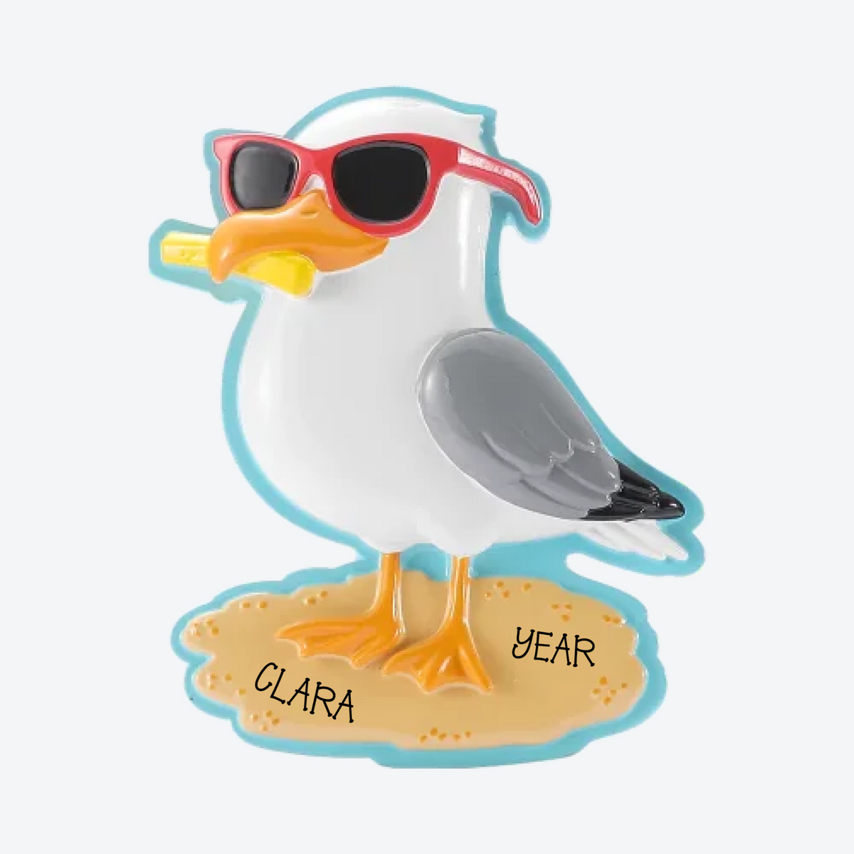 Seagull in Sunglasses on a Beach Personalized Christmas Ornament