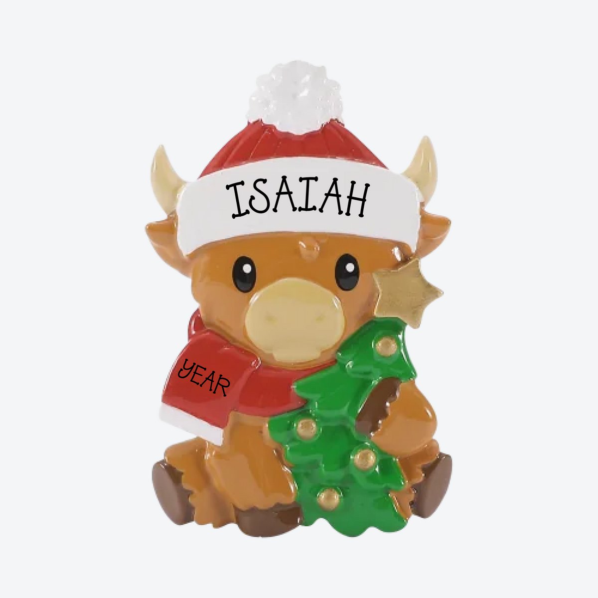 Highland Cow with Tree Personalized Christmas Ornament