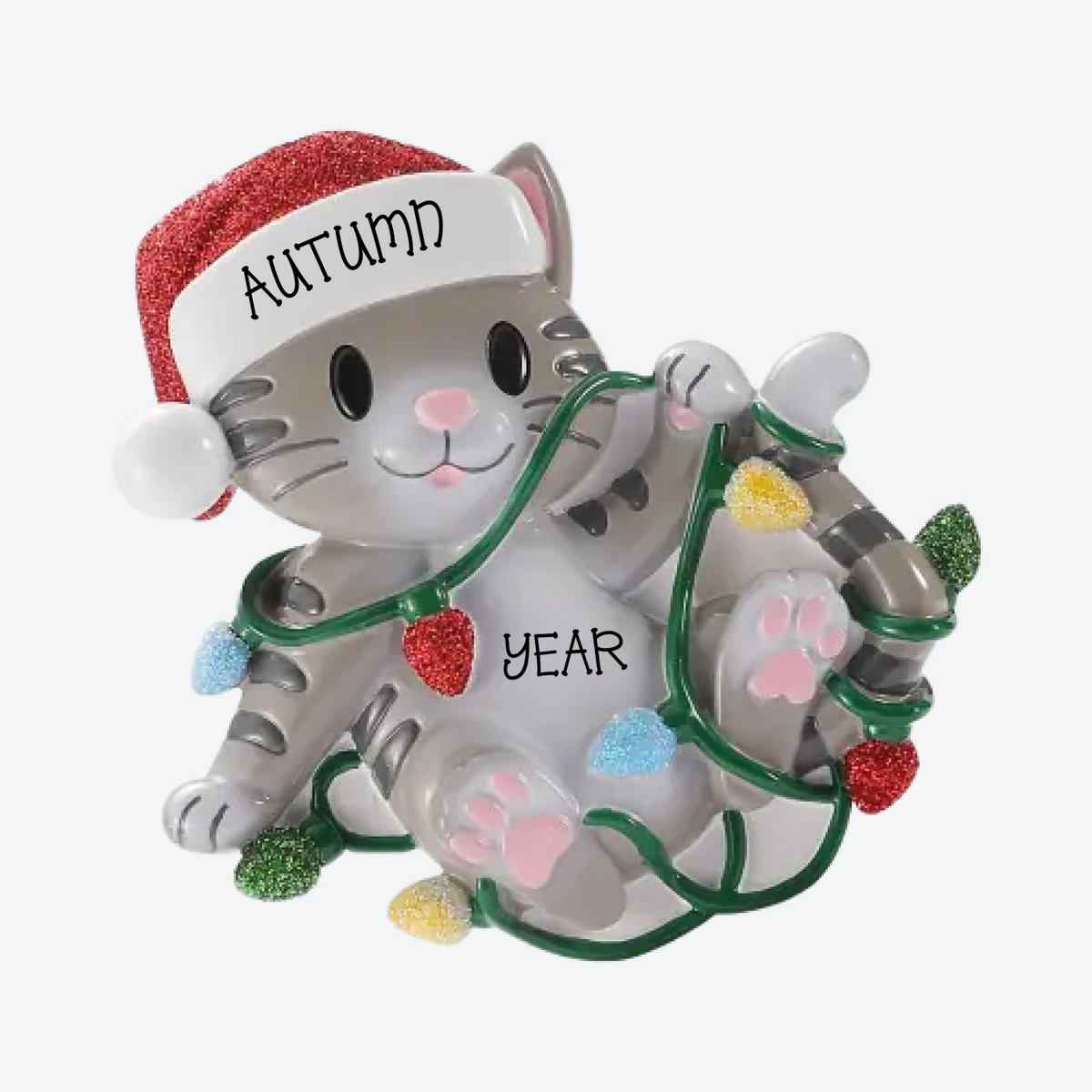 Cat Tangled in Lights Personalized Christmas Ornament