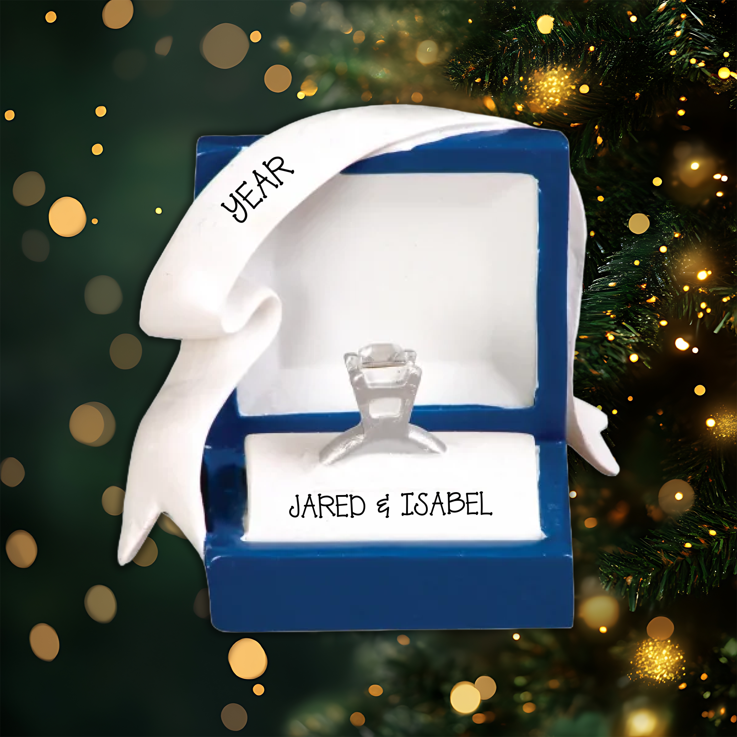 Marry Me Blue Box Engagement Ring Personalized Christmas Ornament