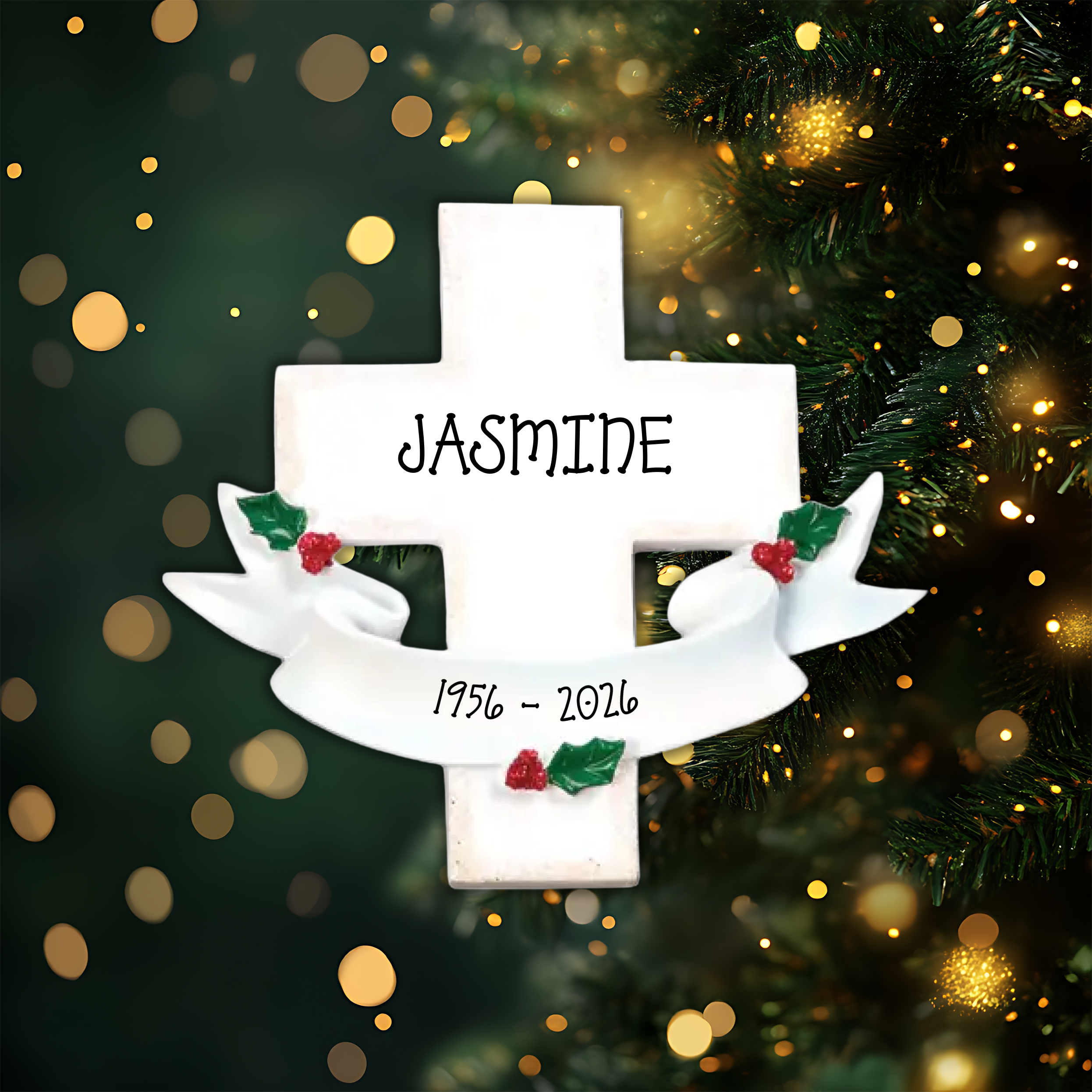 Memorial Cross Personalized Christmas Ornament