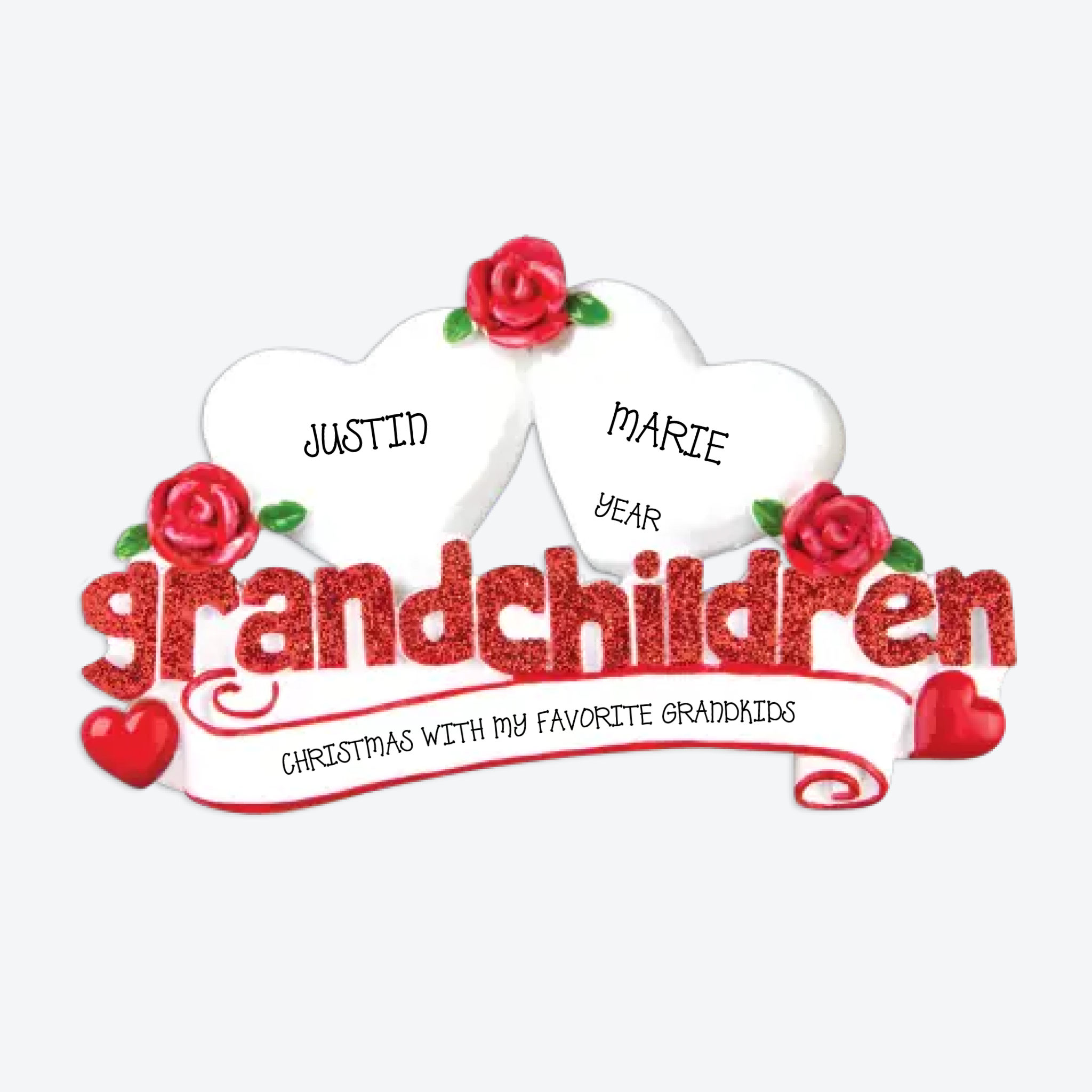 Grandchildren with Two Hearts Personalized Christmas Ornament