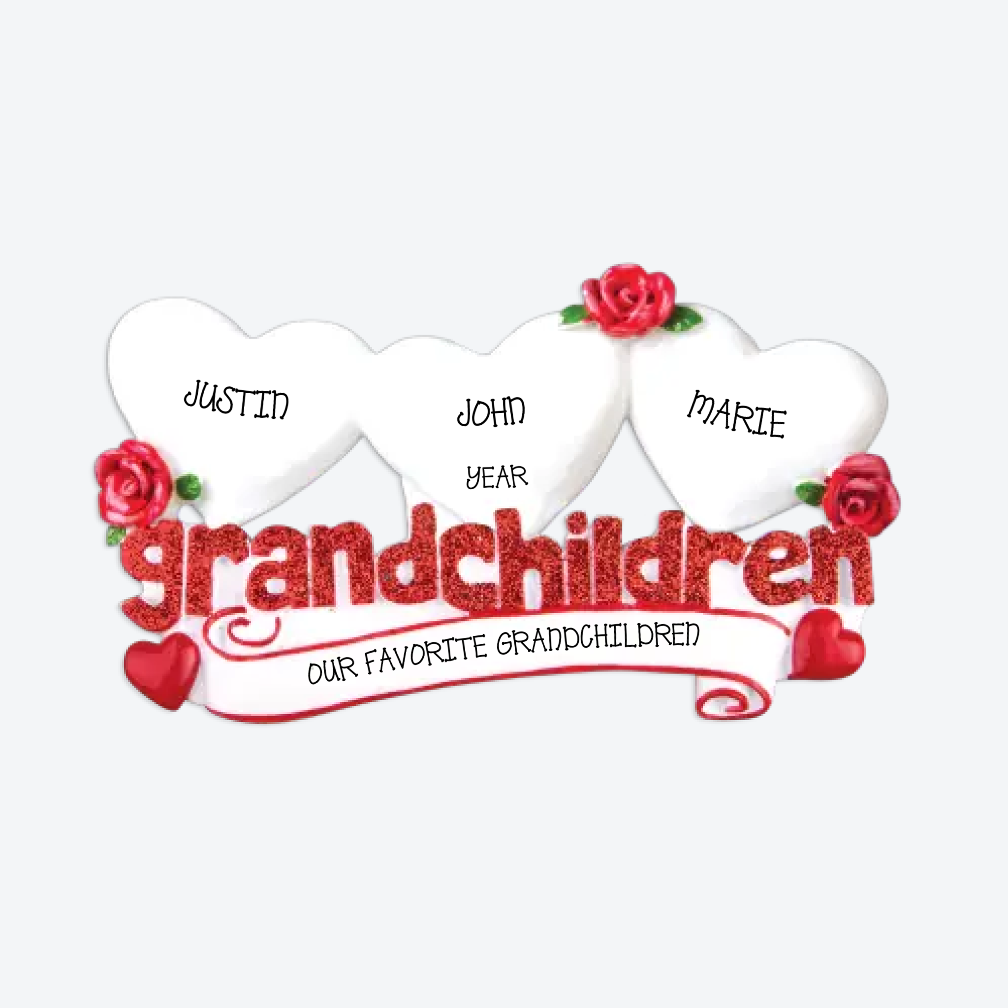 Grandchildren with Three Hearts Personalized Christmas Ornament