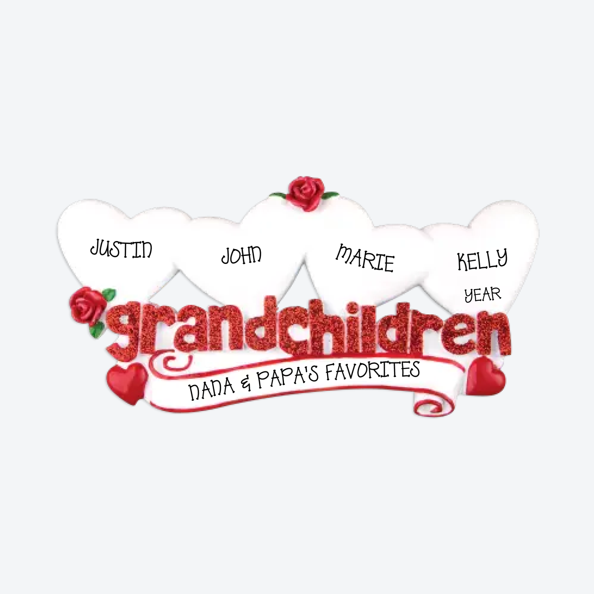 Grandchildren with Four Hearts Personalized Christmas Ornament
