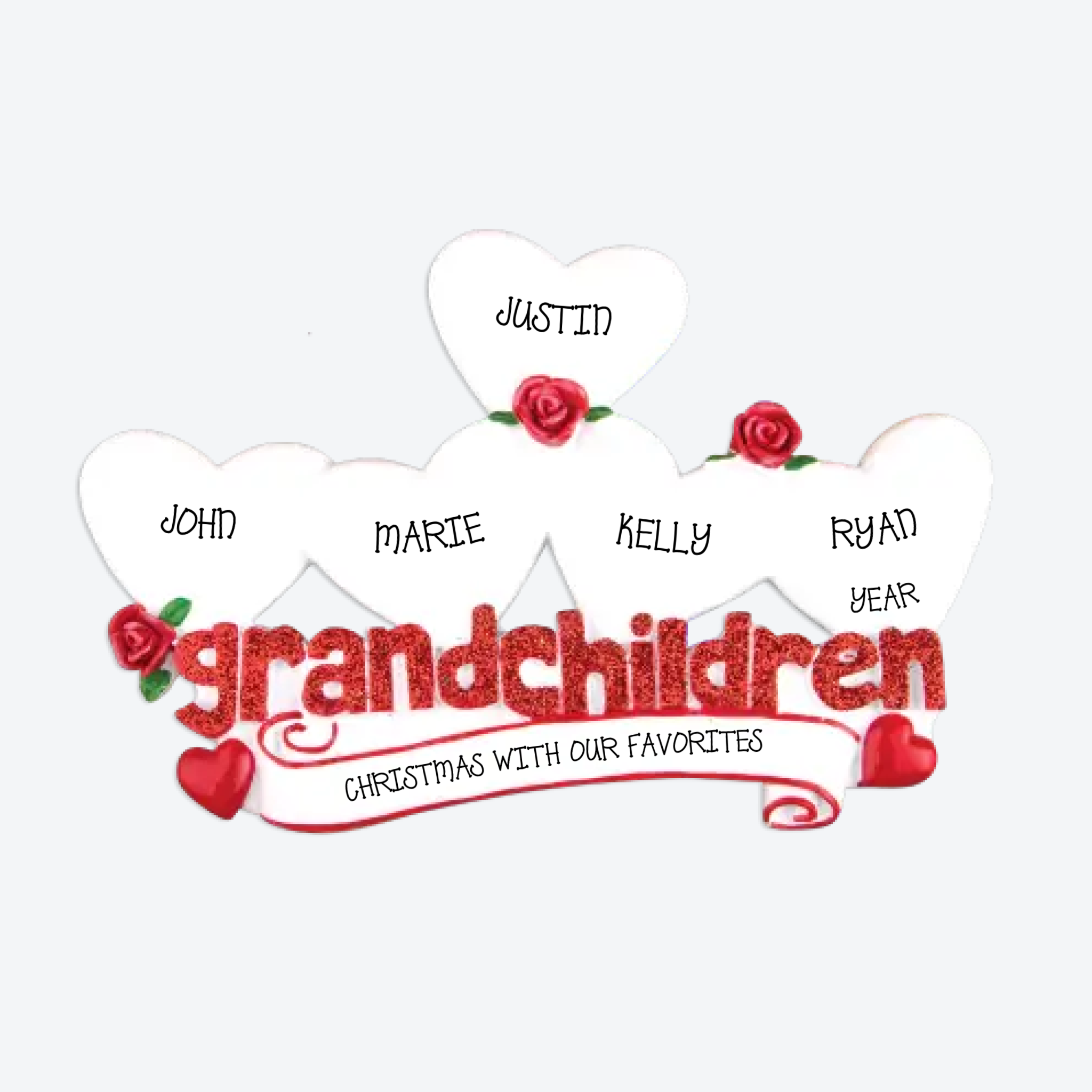 Grandchildren with Five Hearts Personalized Christmas Ornament