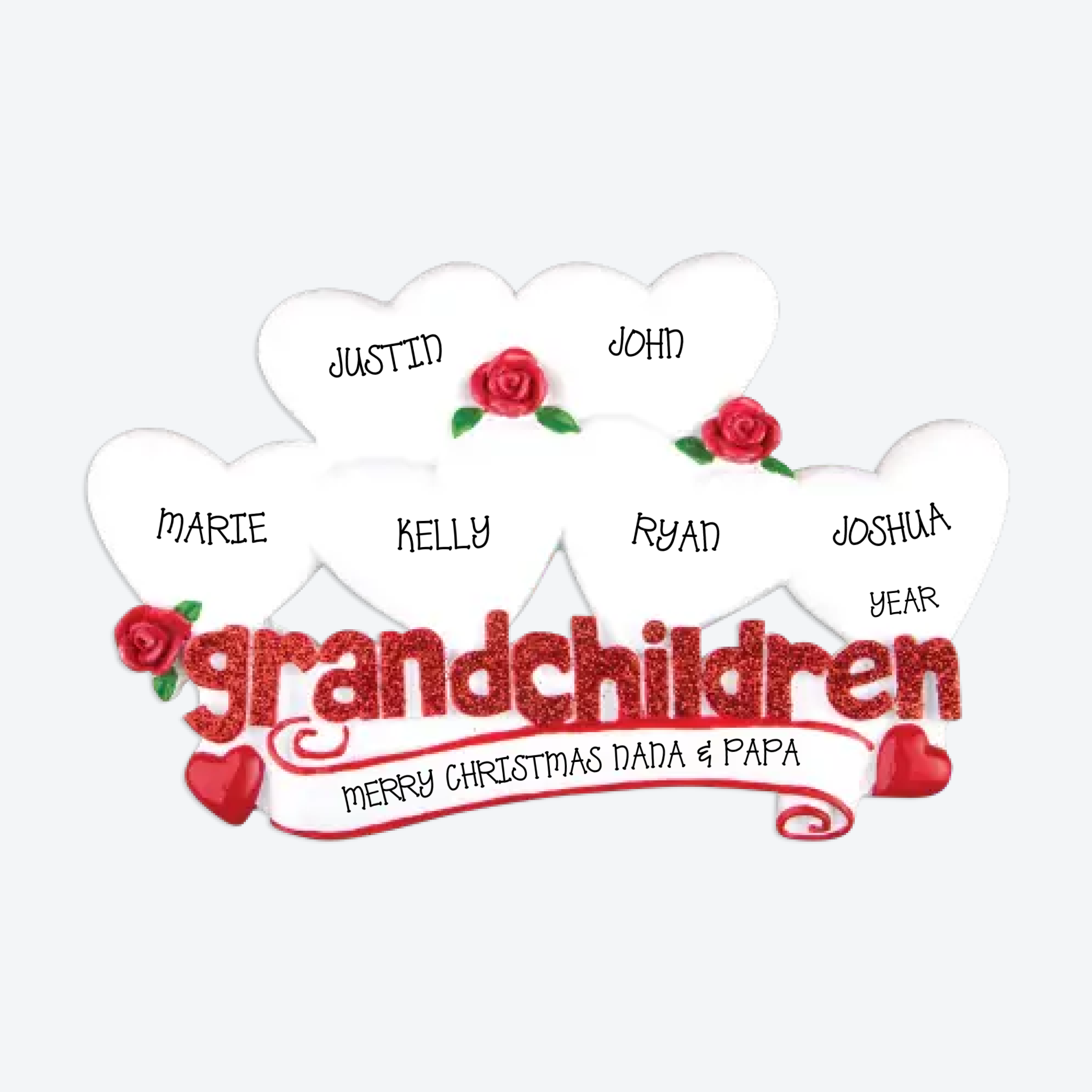 Grandchildren with Six Hearts Personalized Christmas Ornament
