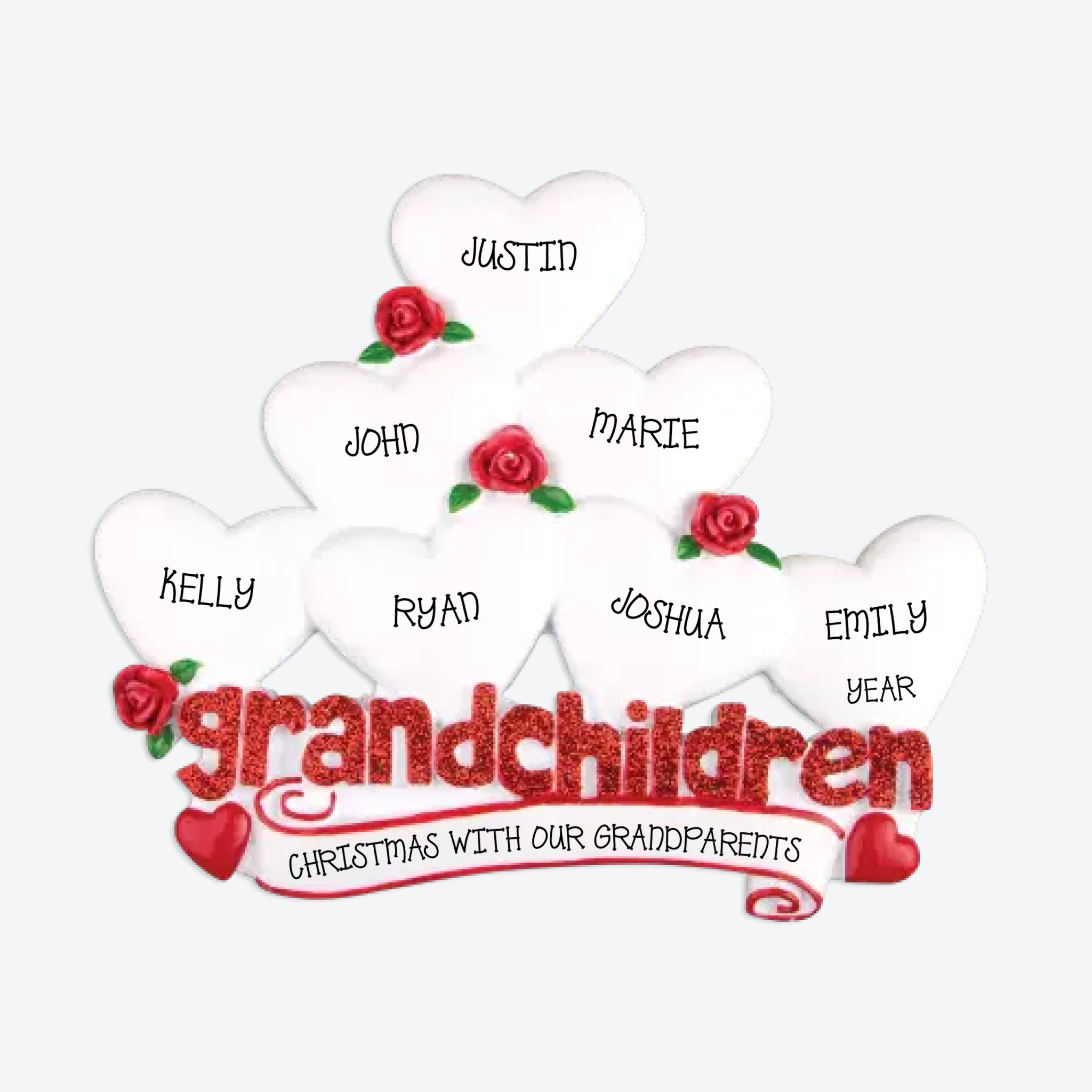 Grandchildren with Seven Hearts Personalized Christmas Ornament