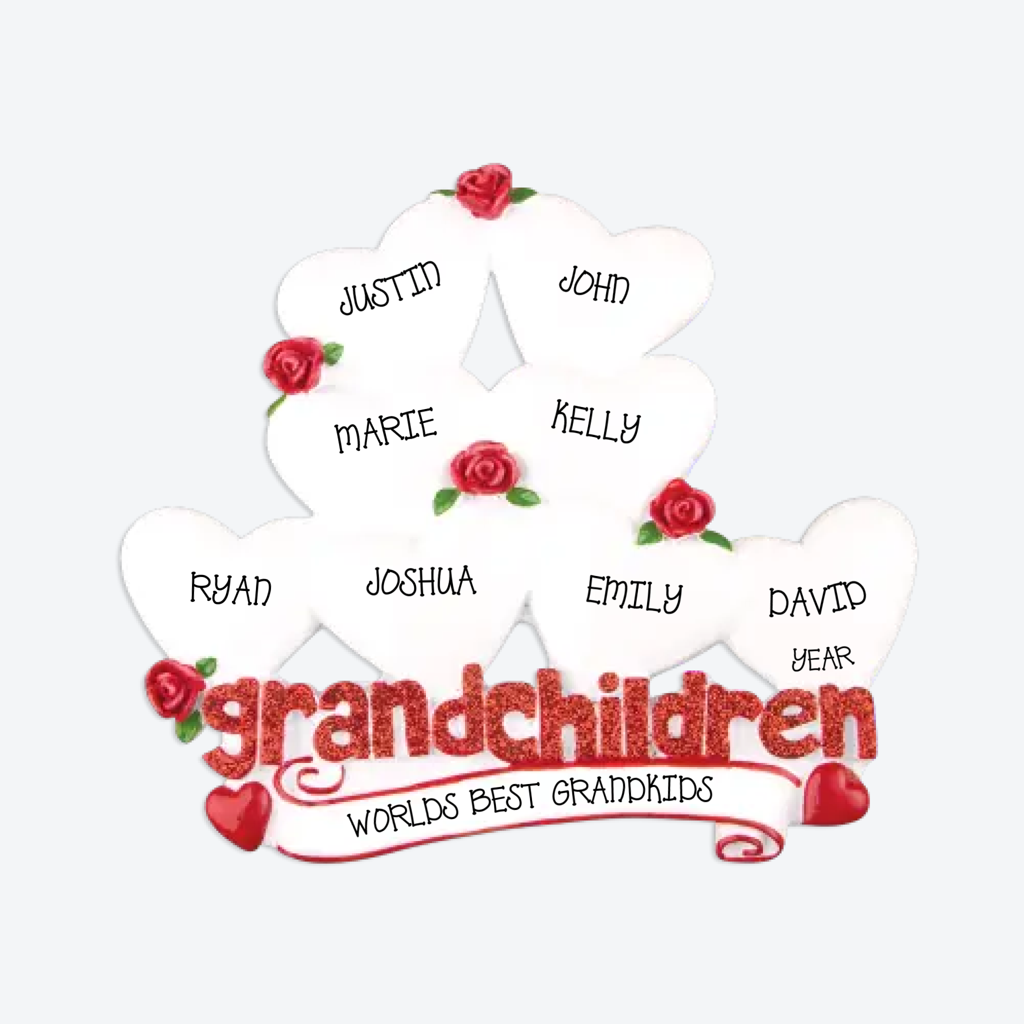 Grandchildren with Eight Hearts Personalized Christmas Ornament