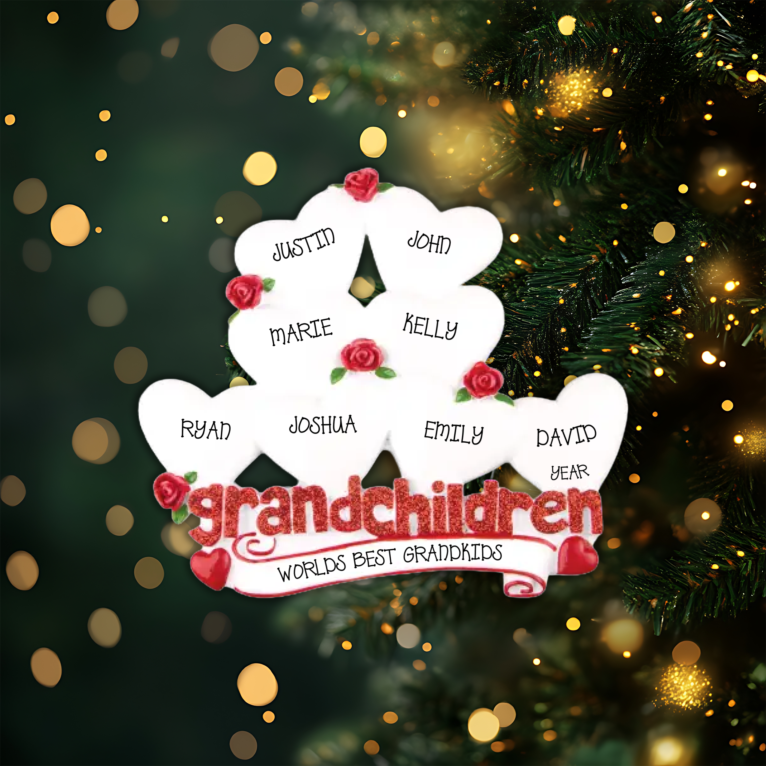Grandchildren with Eight Hearts Personalized Christmas Ornament