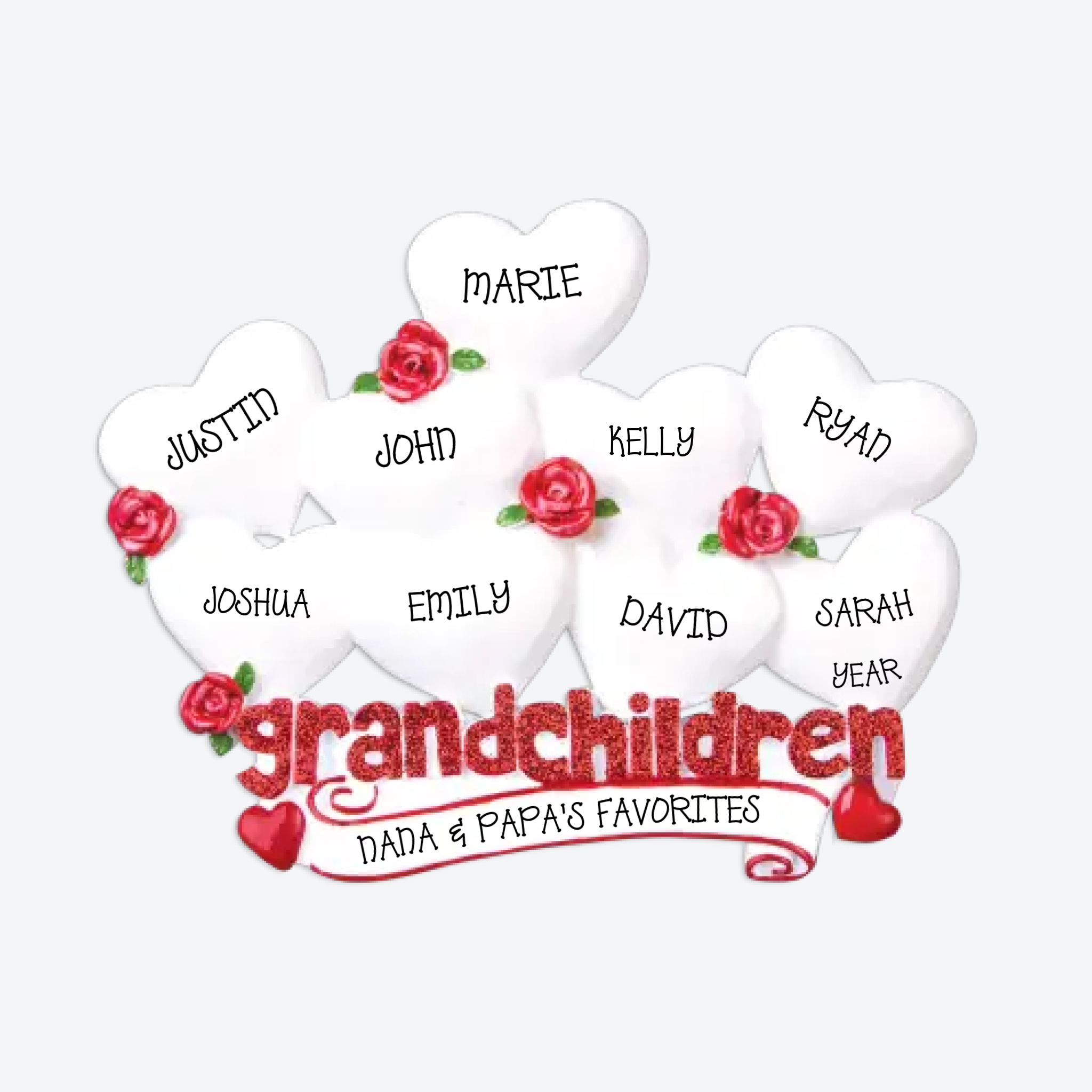 Grandchildren with Nine Hearts Personalized Christmas Ornament