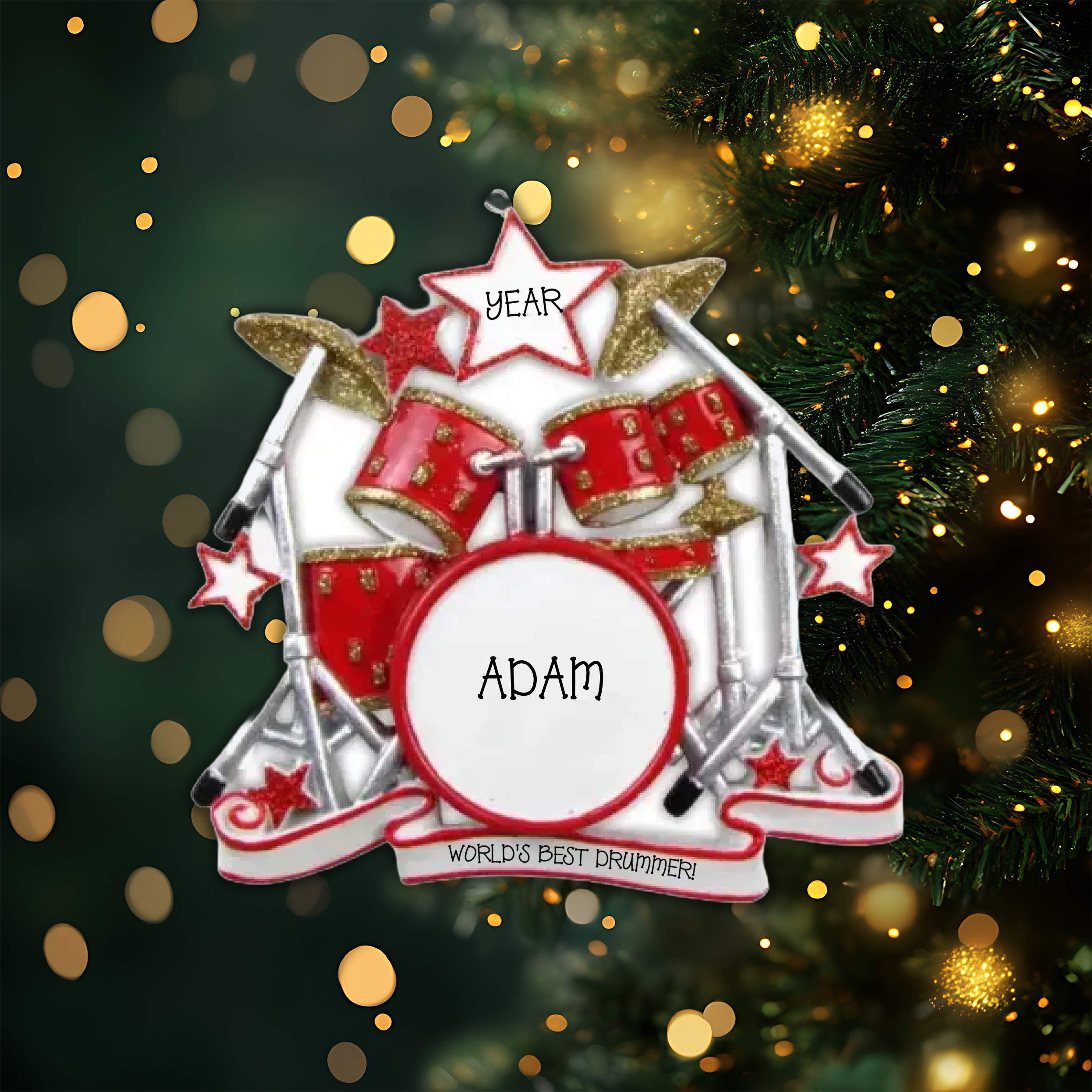 Drum Set Personalized Christmas Ornament